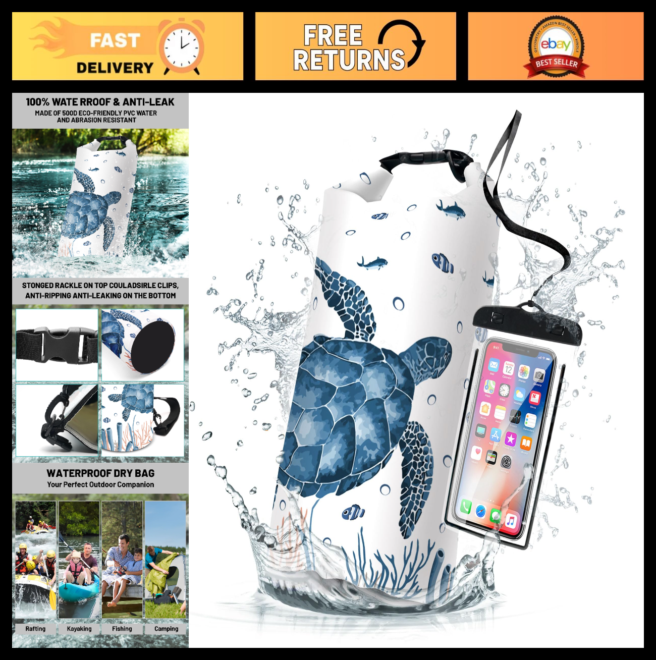 Waterproof Dry Bag Backpack - Lightweight Floating 5L/10L/20L for Kayaking, Fish0