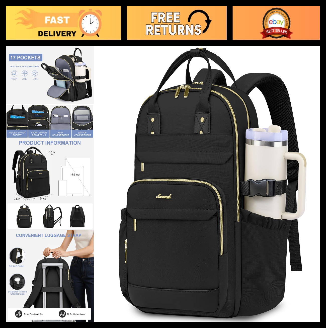 Stylish Waterproof Laptop Backpack for Women   15.6" College Bookbag with Pouch,0