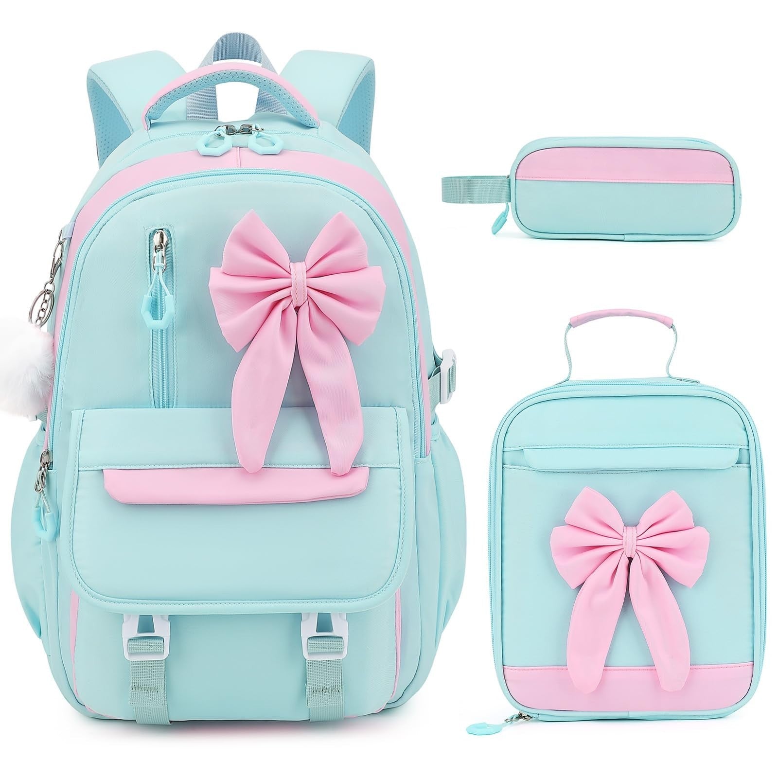 Girls Bow Backpack Set   3PCS with Lunch Bag & Pencil Case   Cute School Bag1