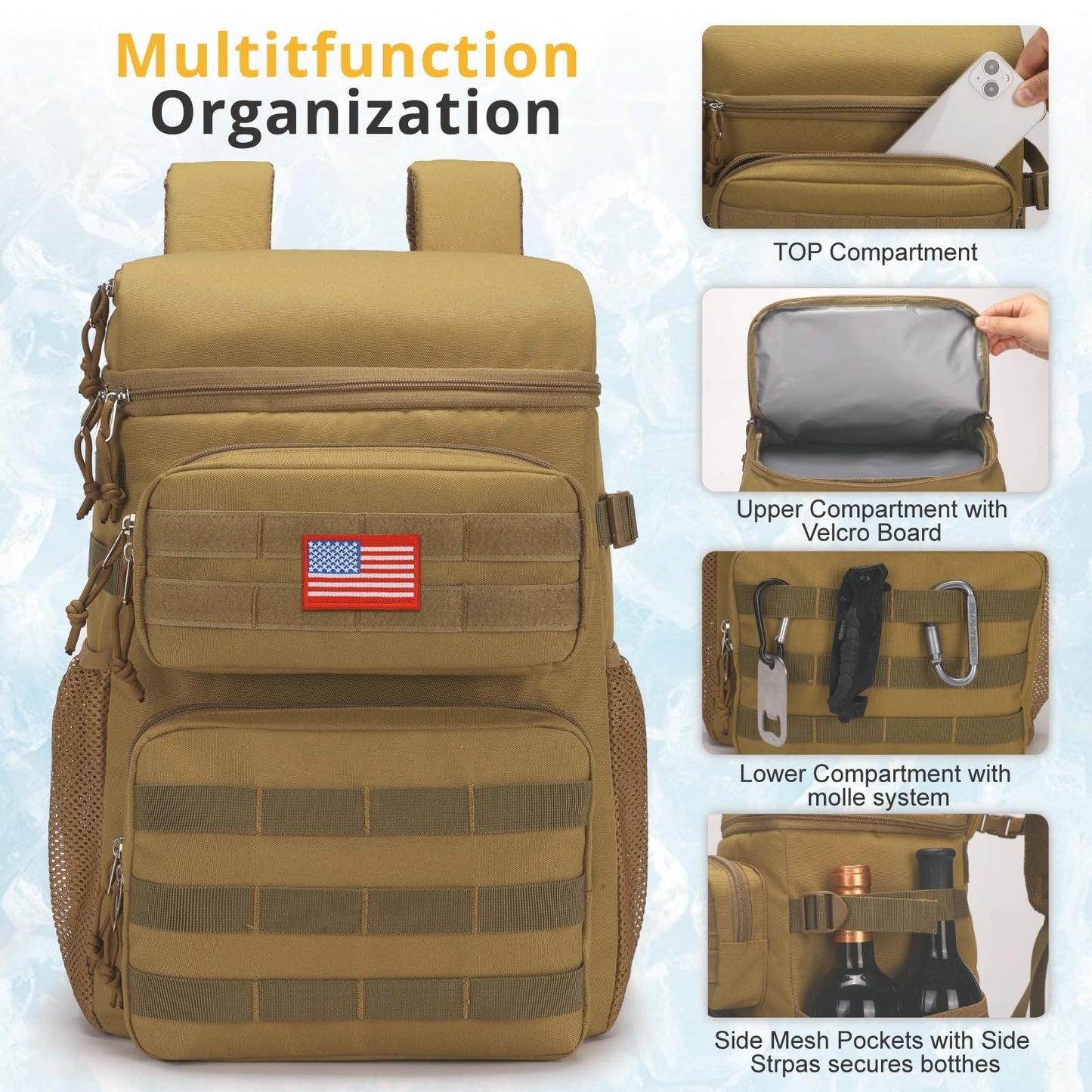 Insulated Tactical Cooler Backpack - Lightweight, Leakproof, Waterproof for Hiki5