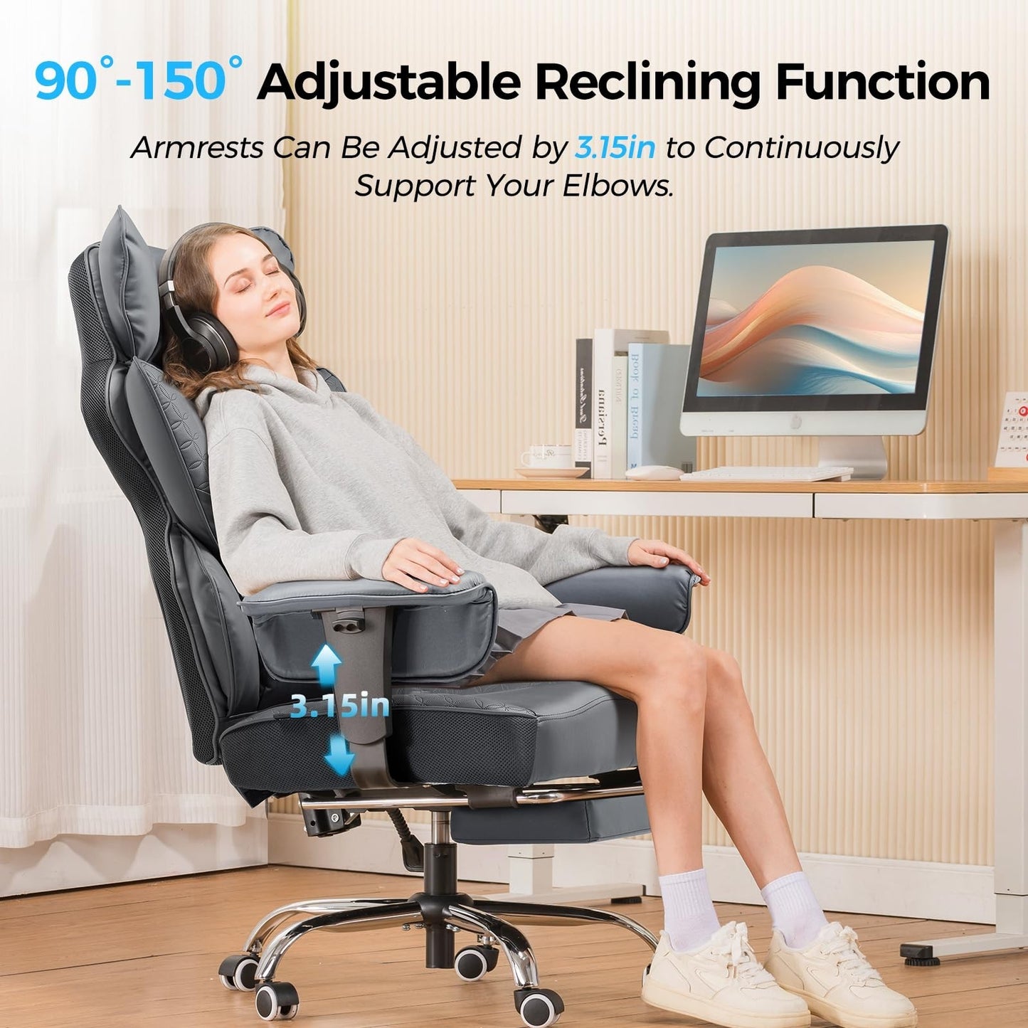 Big & Tall Gaming Chair 400lbs Heavy Duty with Foot Rest, Ergonomic Lumbar Suppo5