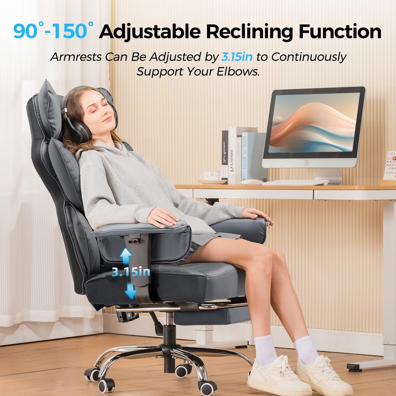 Big & Tall Gaming Chair 400lbs Heavy Duty with Foot Rest, Ergonomic Lumbar Suppo5
