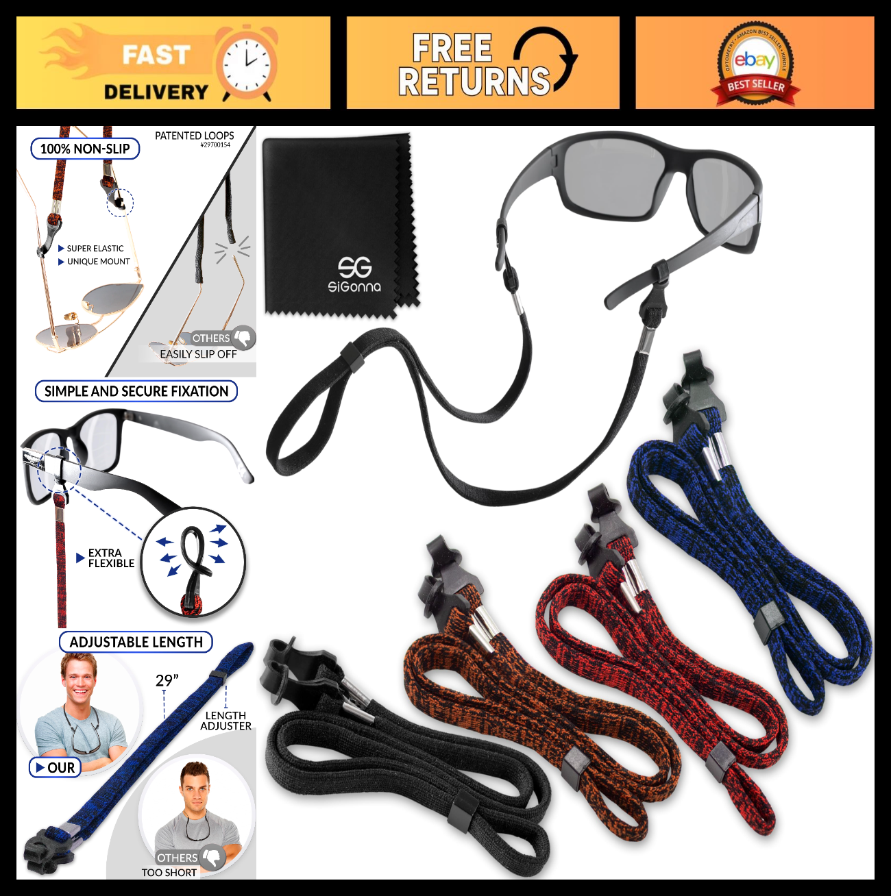 Eyeglass Holder Strap - 4 Pcs Sunglasses Lanyard Cords for Men & Women - Neck Re0