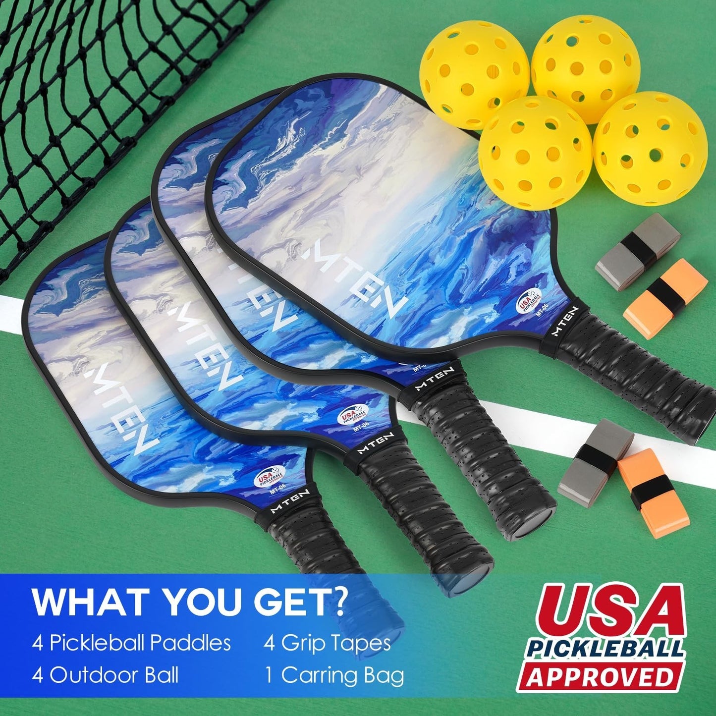 Pickleball Paddle Set of 2/4/1 - USAPA Approved Fiberglass Rackets, Lightweight5