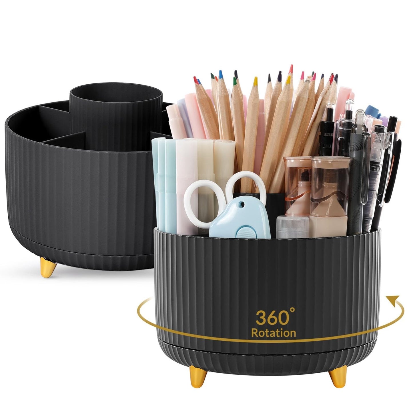 2 Pack 360° Rotating Pen Holder, Desk Organizer with 5 Slots, Office & School Su1