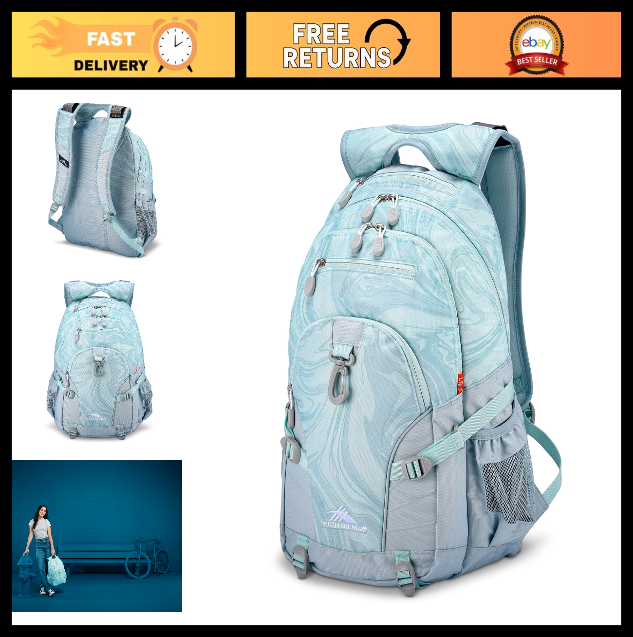 Versatile Travel & Work Backpack with Tablet Sleeve   Marble Design, One Size0