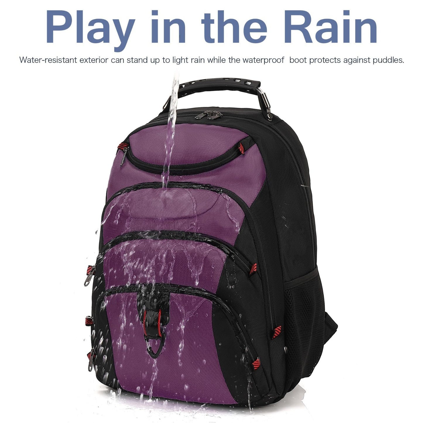 15.6" Waterproof Laptop Backpack with USB Port, Anti Theft Travel Bag, Purple/Bl3