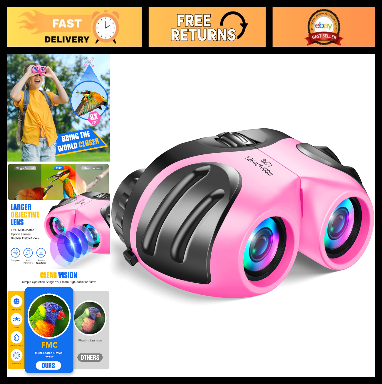 Compact Kids Binoculars   High Resolution, Shockproof, Lightweight, Travel Frien0