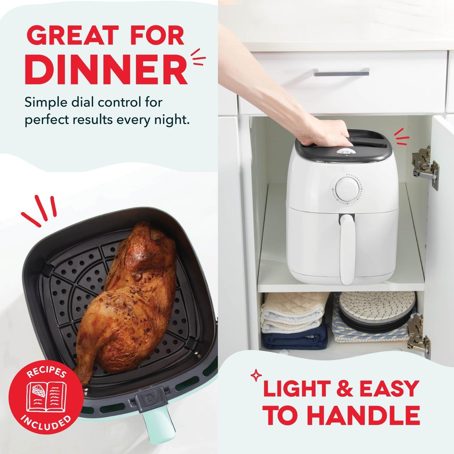 Compact Air Fryer with Adjustable Temperature - Nonstick Basket, 2.6 Quart, Auto4