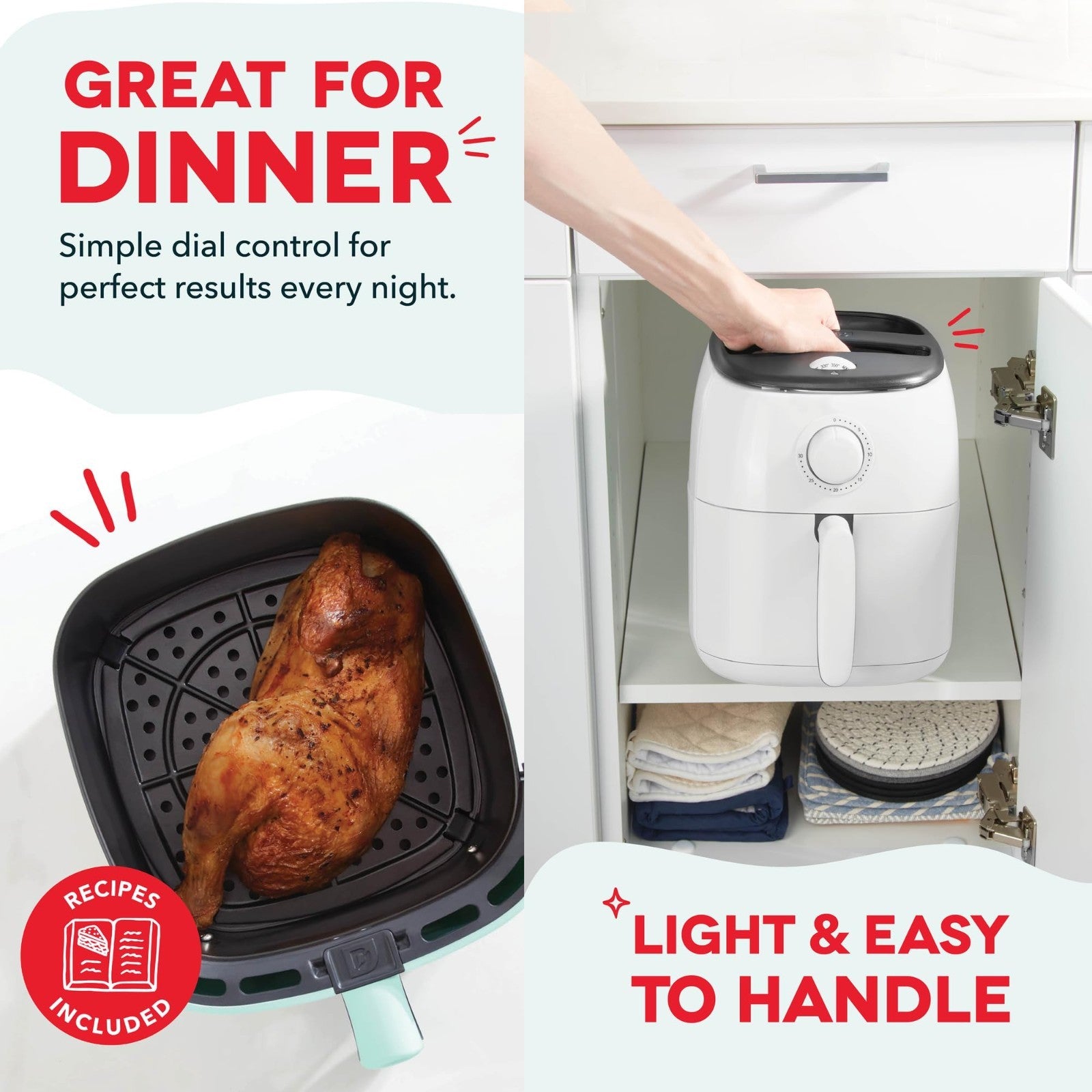 Compact Air Fryer with Adjustable Temperature - Nonstick Basket, 2.6 Quart, Auto4