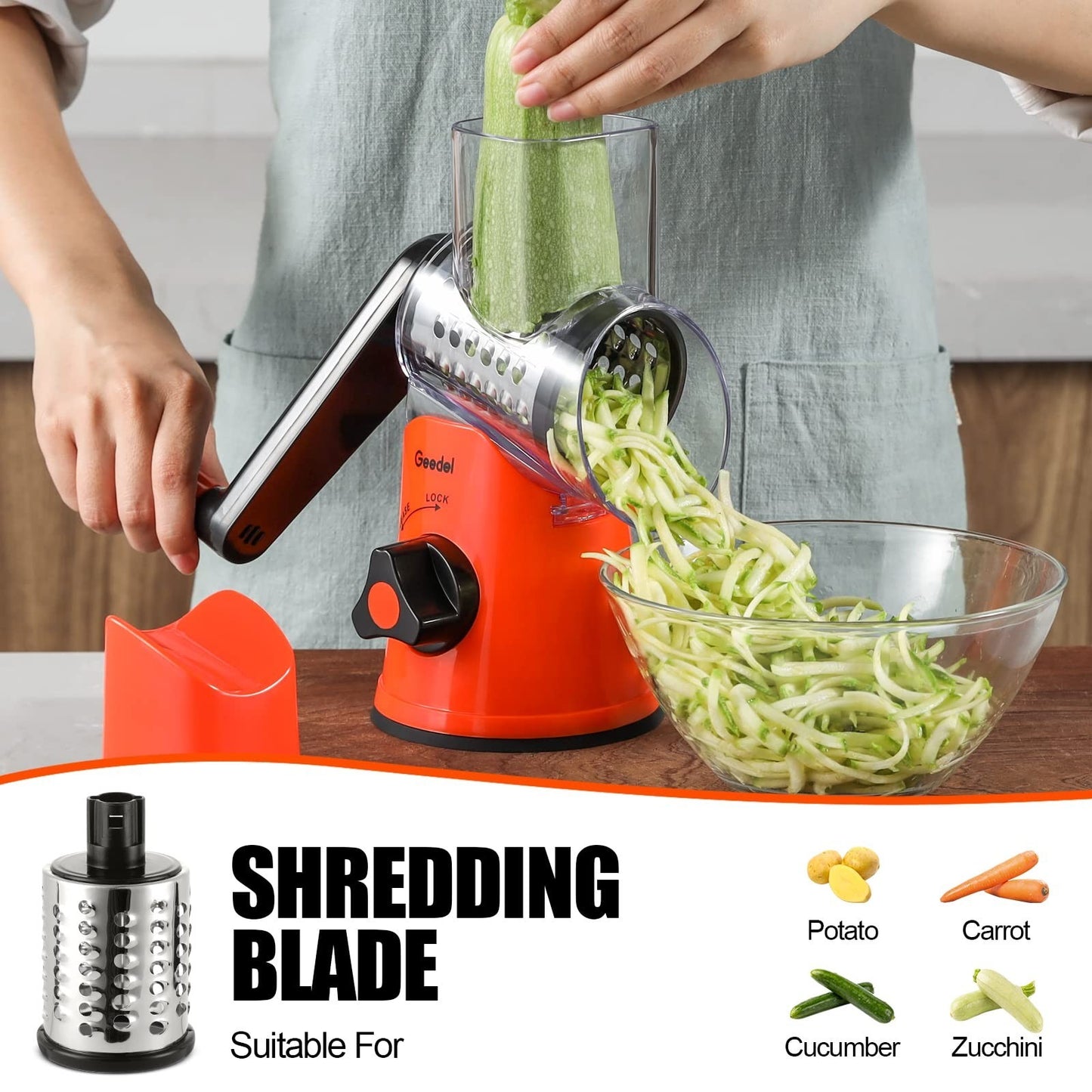 Rotary Cheese Grater & Vegetable Slicer   3 Blades, Easy Clean, Suction Base, BP5