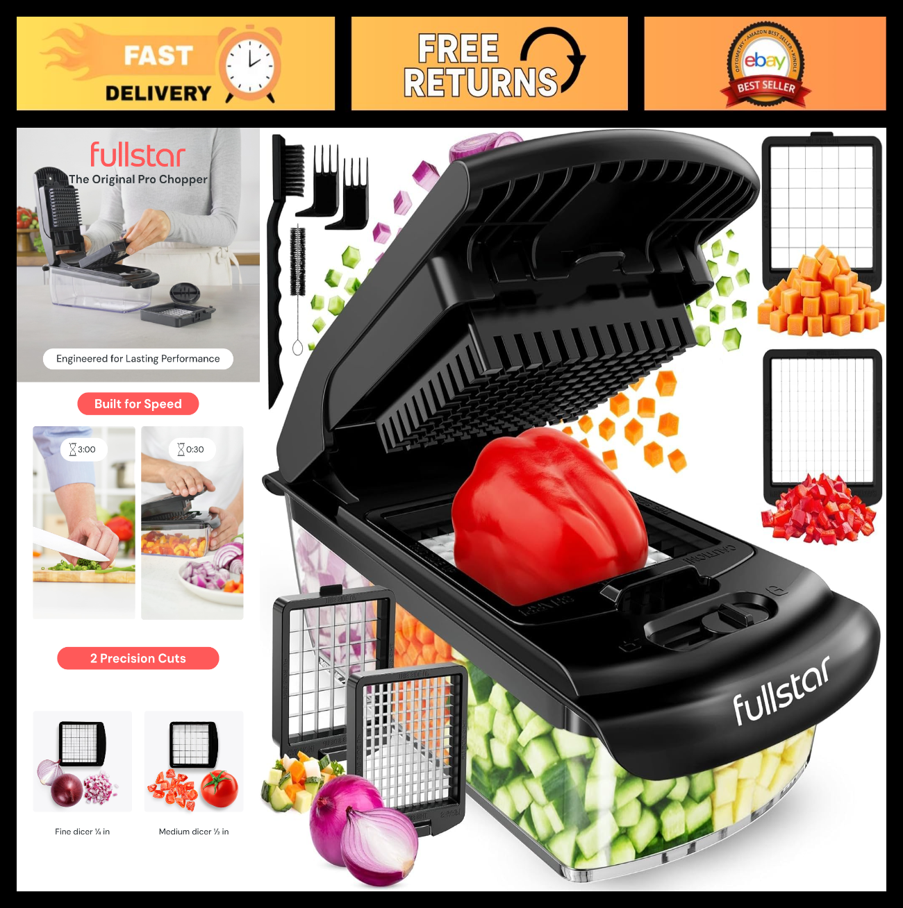 2 in 1 Vegetable Chopper & Slicer | Sharp Stainless Steel Blades, Onion & Fruit0