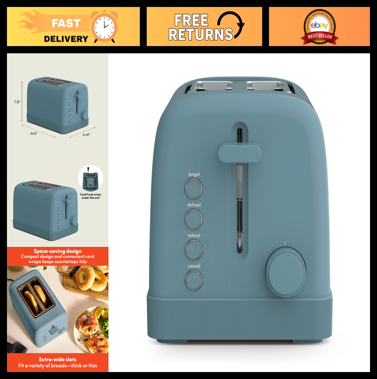 2 Slice Toaster with Extra Wide Slots, 6 Shade Settings, Compact Design, Surf Co0