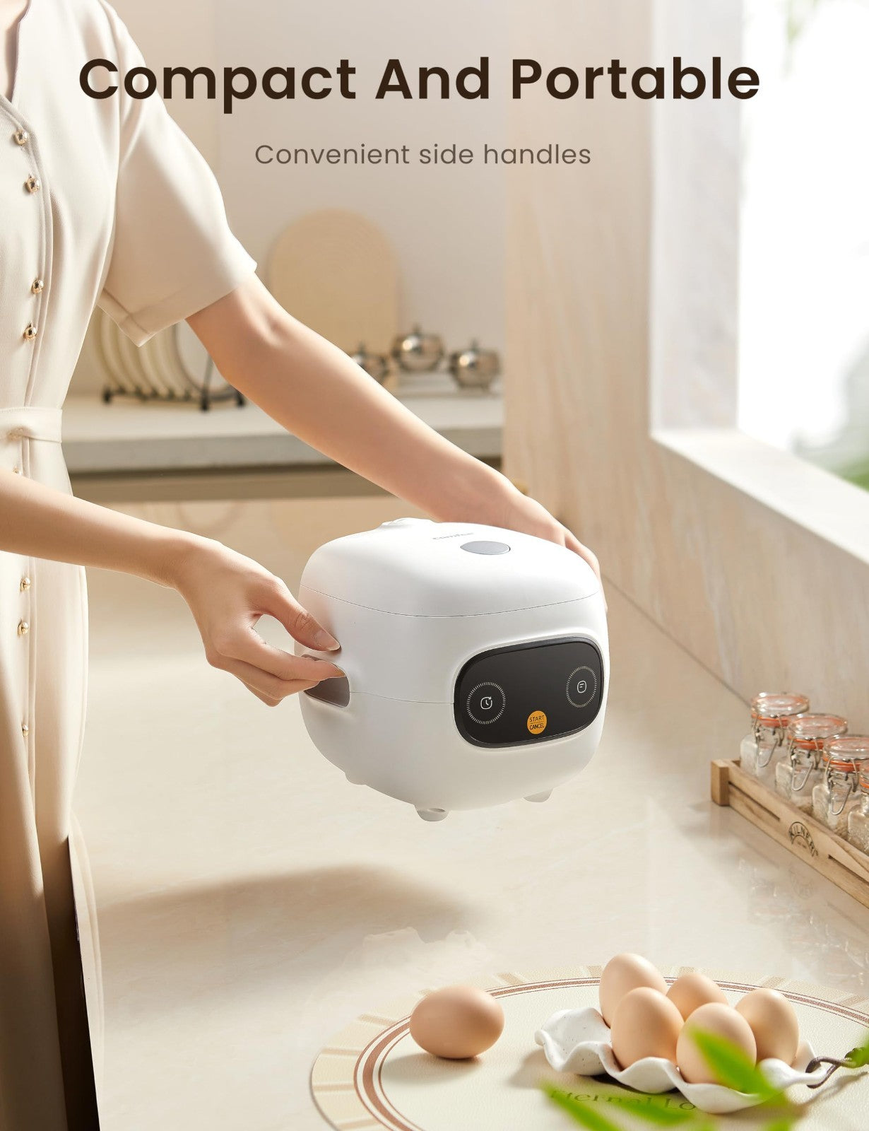 Compact Mini Rice Cooker - 4 Cups Cooked, Non-Stick, Portable with Delay Timer &2