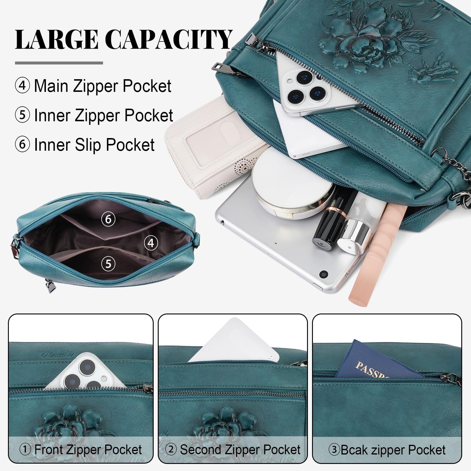 Vegan Leather Crossbody Bags for Women, Stylish Embossed Purse, Fashion Handbag3