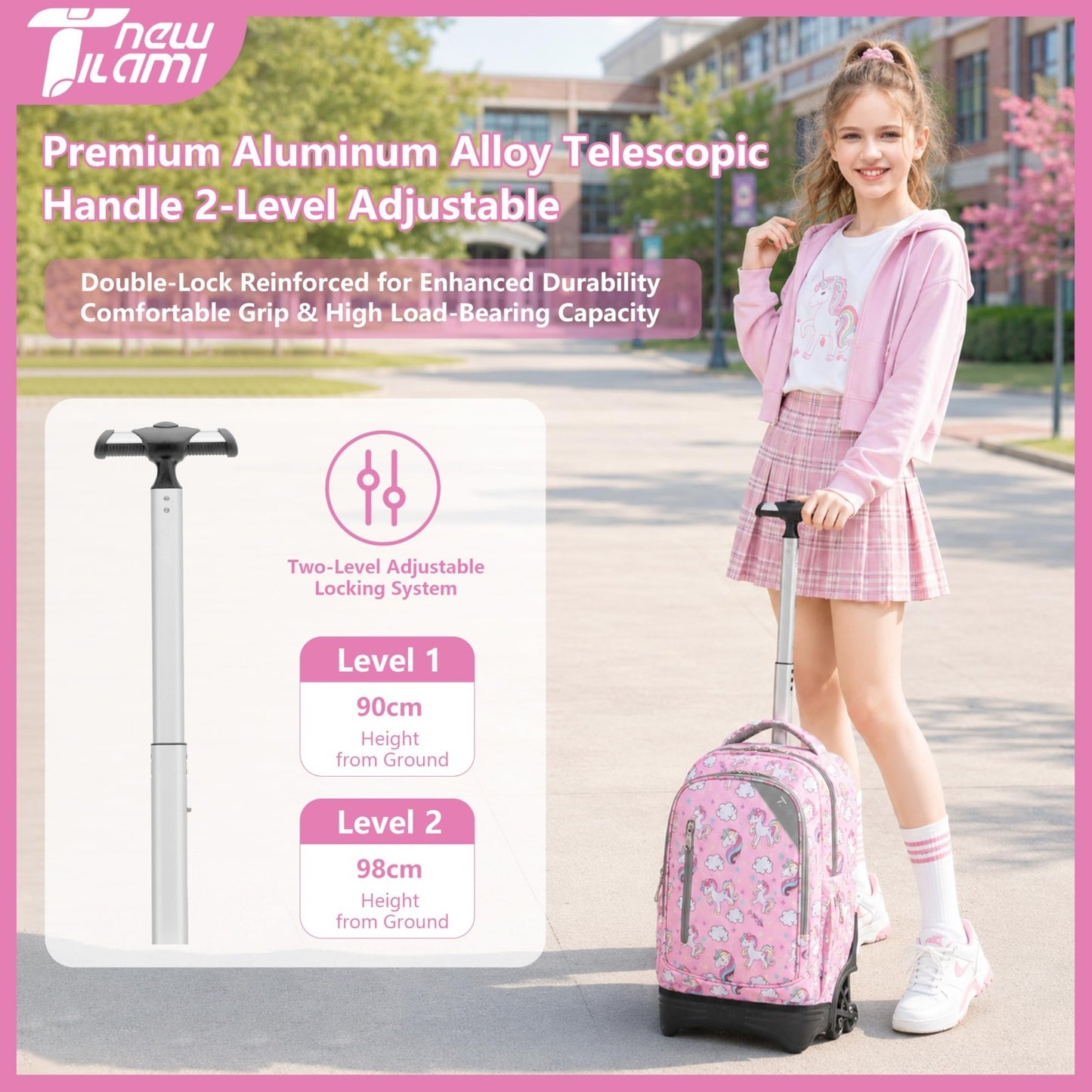 18" Rolling Backpack with Lunch Bag for Kids, School, Travel, Girls & Boys2