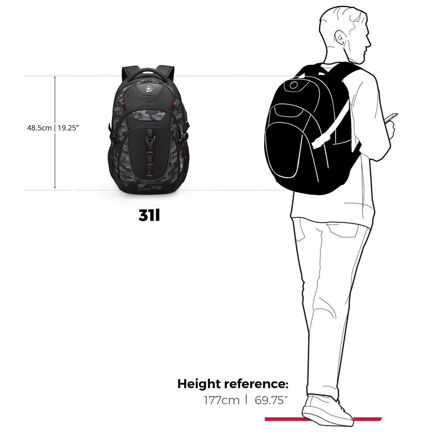 Stylish Laptop Backpack with USB Charging Port, Fits 15.6" Computer, 31L Travel8