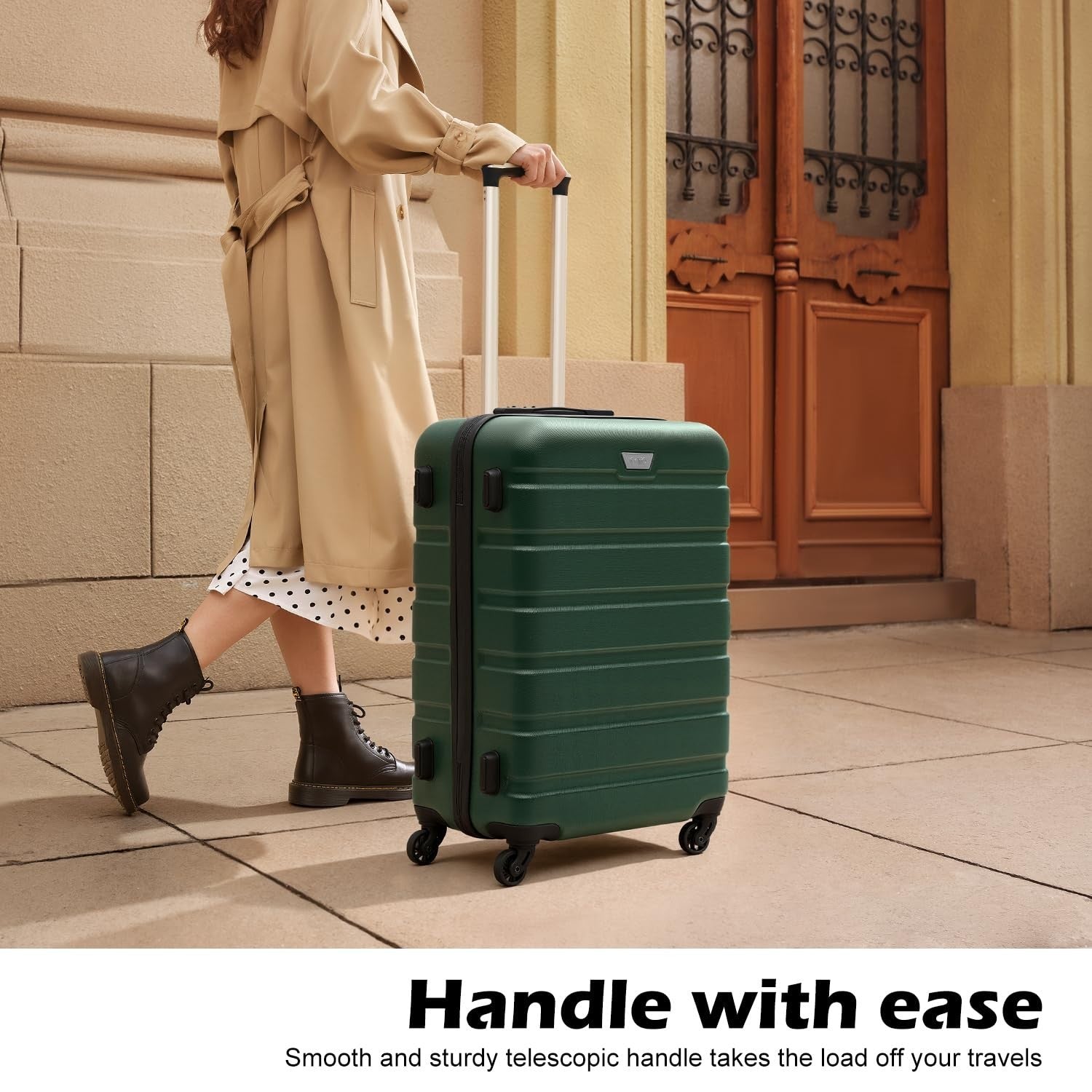 Lightweight 3-Piece Hardshell Luggage Set, Dark Green, 360° Spinner Wheels, TSA2
