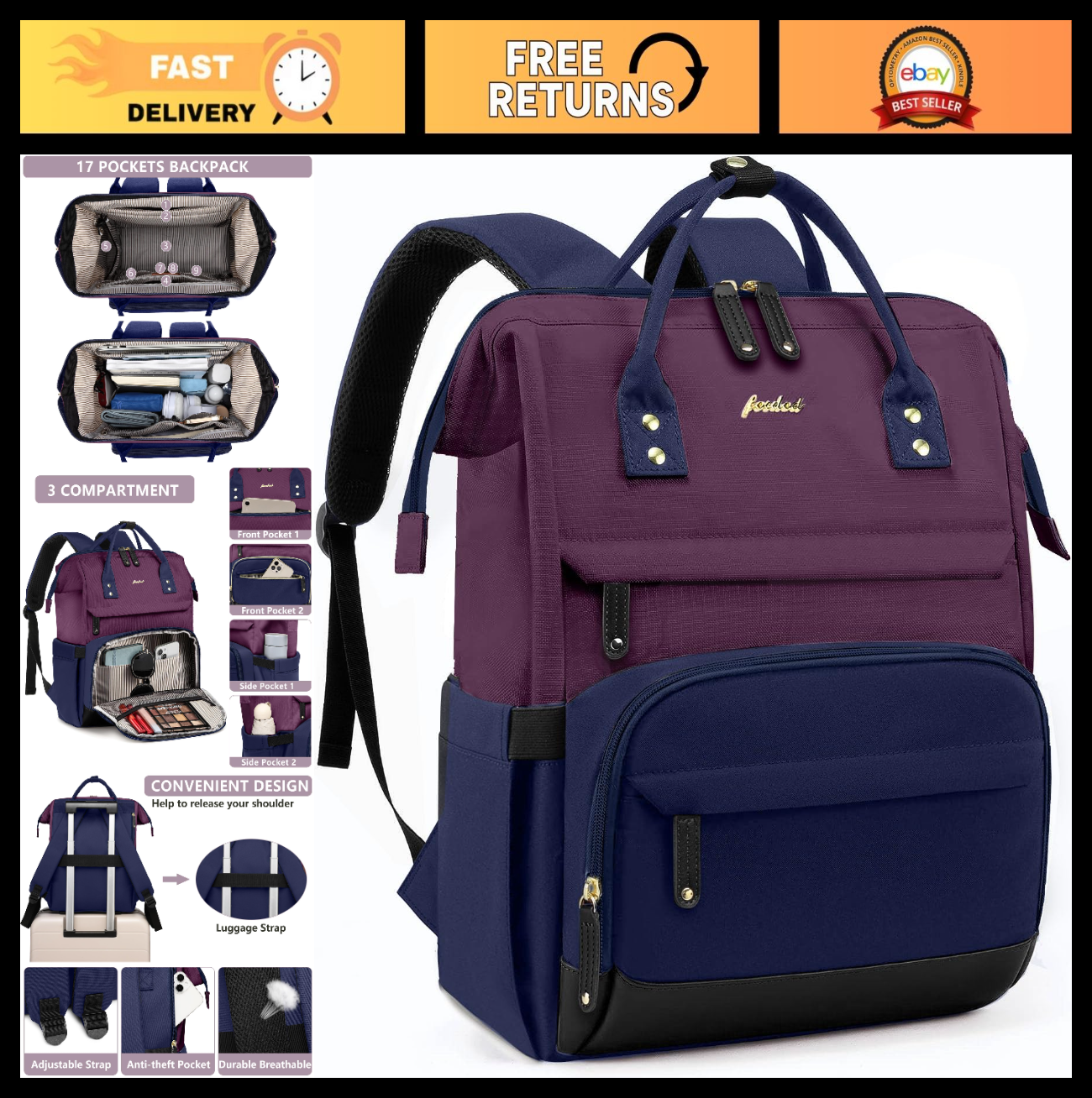 Stylish Laptop Backpack for Women   15.6" Large Capacity Travel Bag, College Boo0