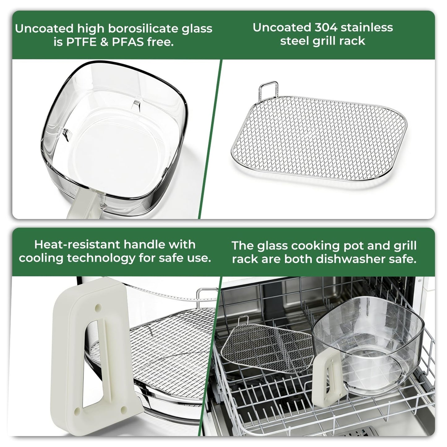 5 Quart Glass Air Fryer - Non-Toxic Borosilicate Basket, 8 Cooking Modes, BPA-Fr6