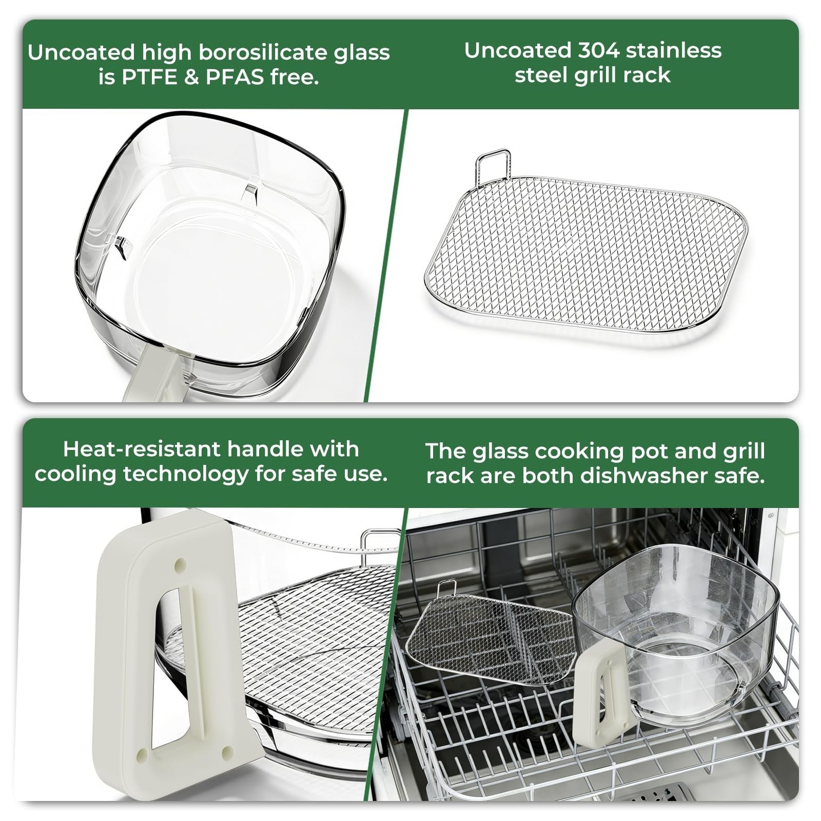 5 Quart Glass Air Fryer - Non-Toxic Borosilicate Basket, 8 Cooking Modes, BPA-Fr6