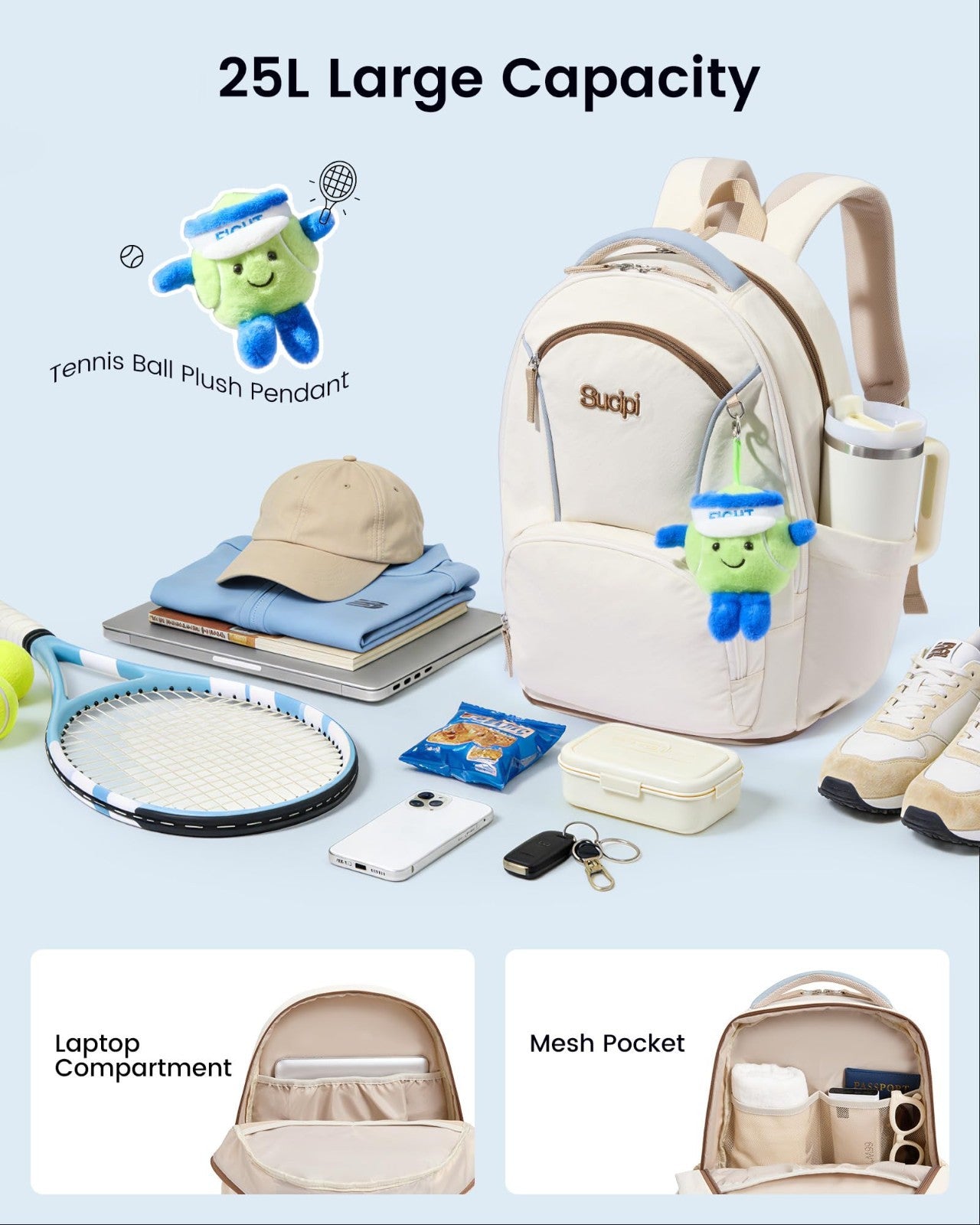 Tennis Backpack for Women, Holds 2 Rackets, Ventilated Shoe Compartment, Cup Hol5