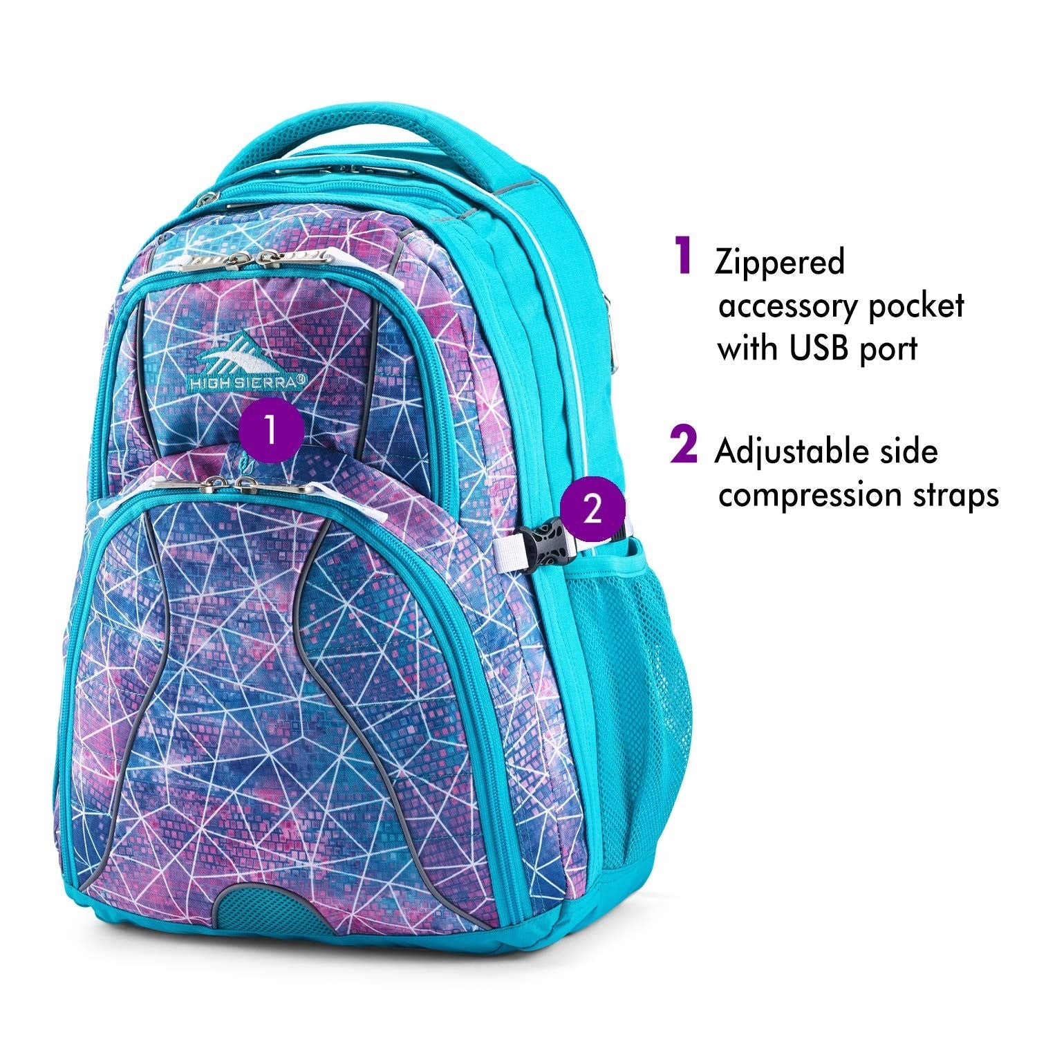 Stylish Laptop Backpack for School & Travel, Sequin Facets/Bluebird/White, One S3