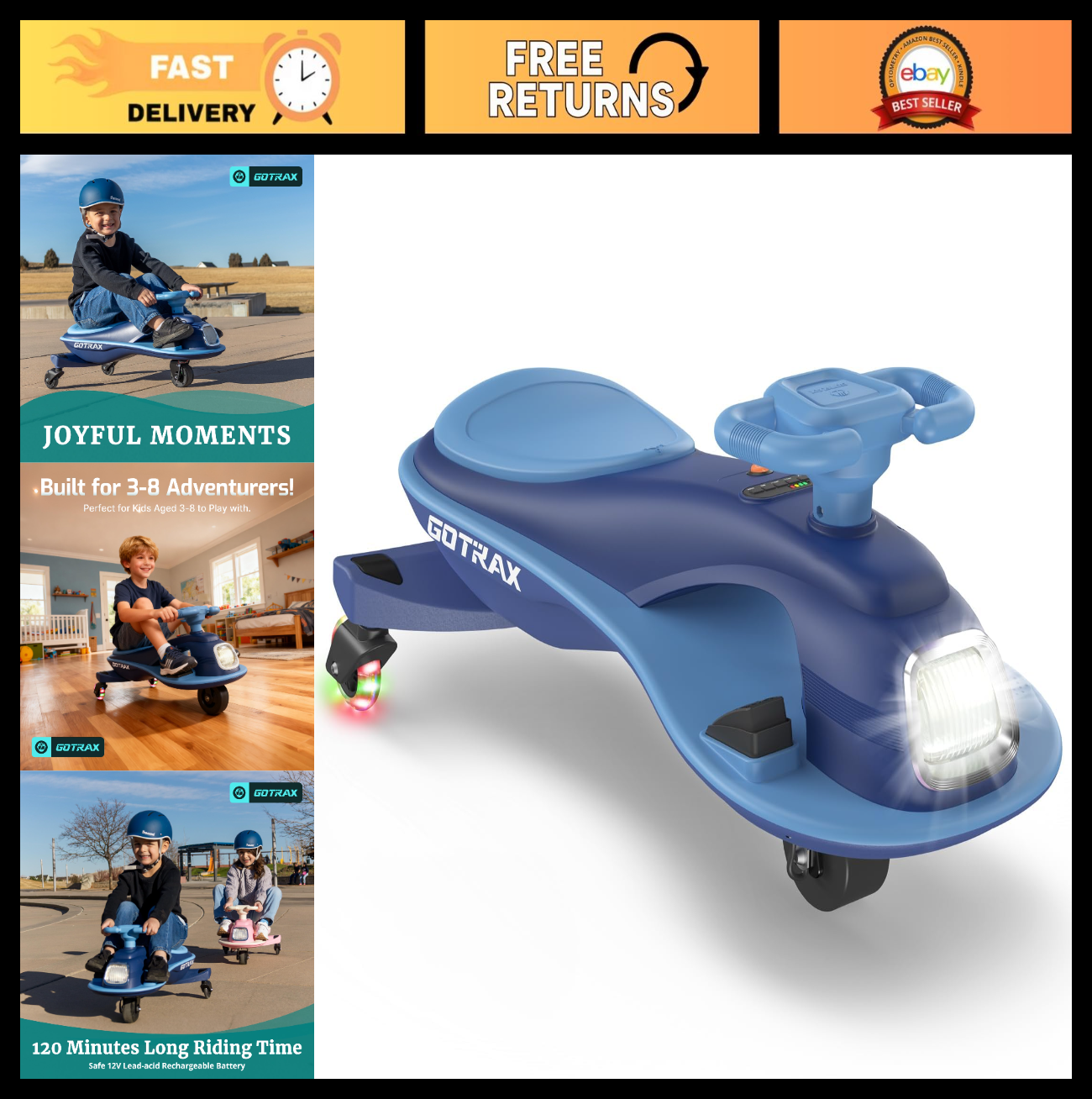Electric Wiggle Car for Kids 3-8, 12V Battery, Bluetooth, 120 Min Ride Time0