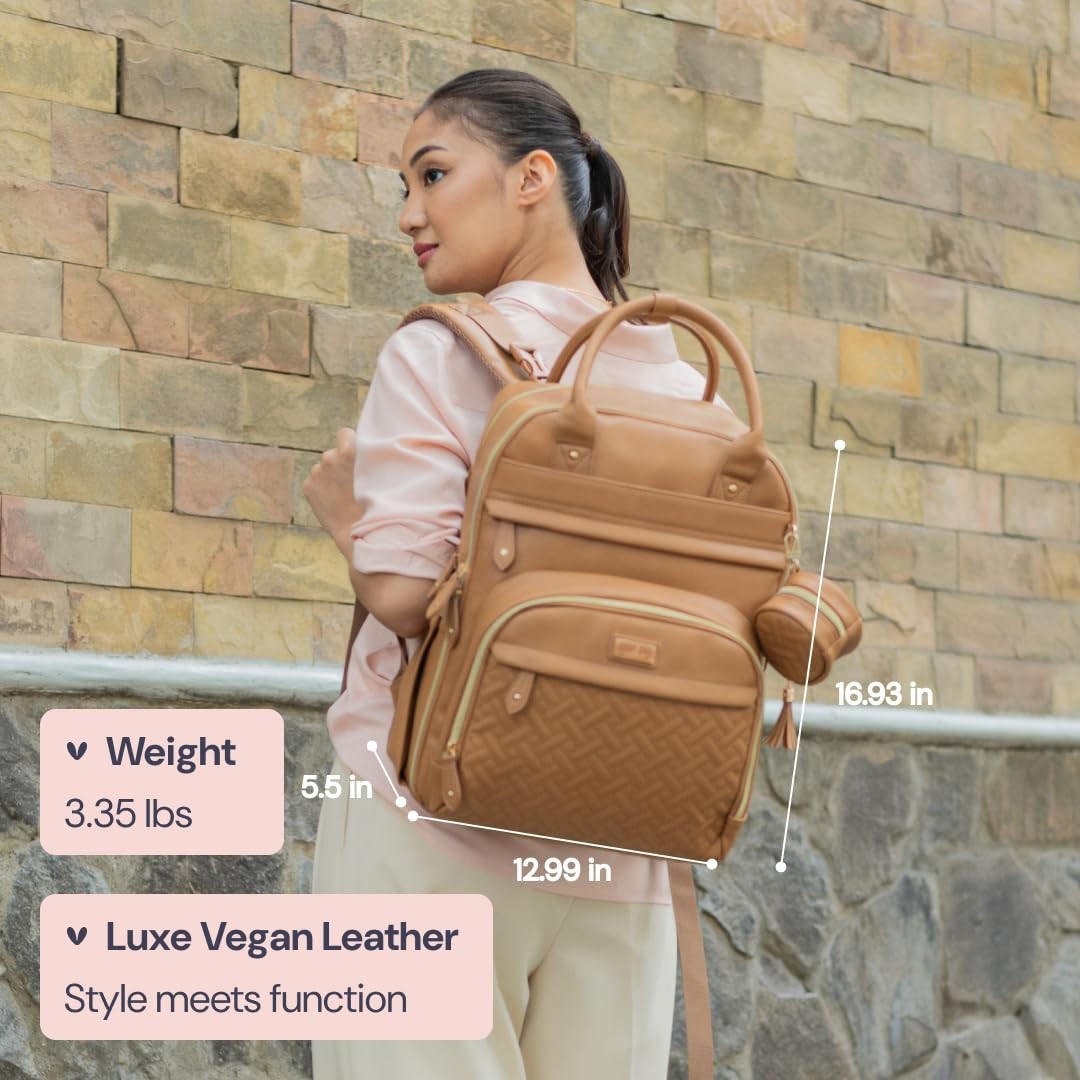 Multi Function Leather Diaper Bag Backpack   Water Resistant, Changing Pad, Stro3