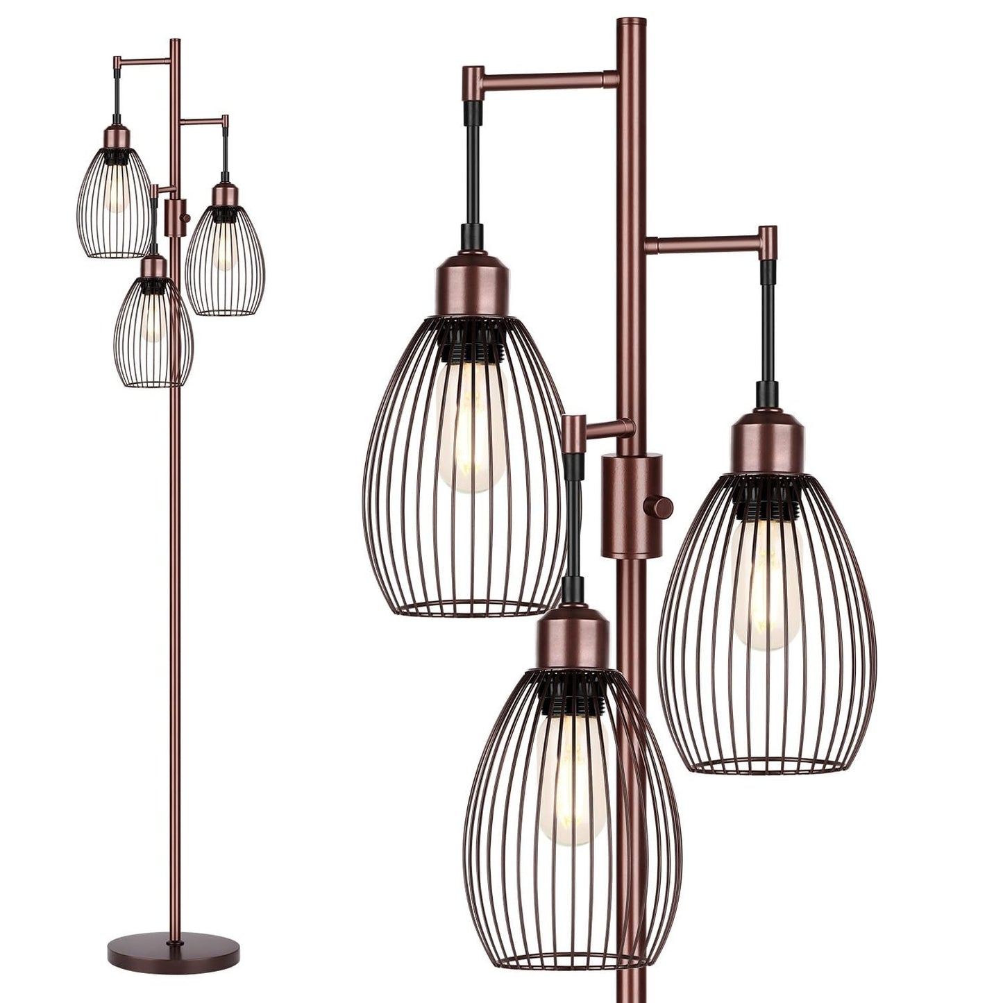 Dimmable Floor Lamp with 3 LED Edison Bulbs, Industrial Teardrop Design for Home1