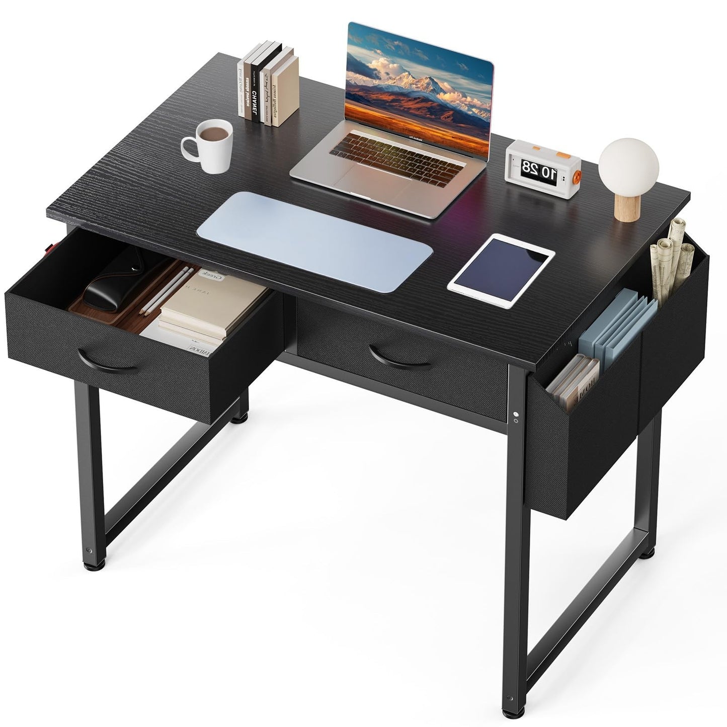 32" Home Office Computer Desk with Drawers, Gaming Writing Table, Adjustable Fee1
