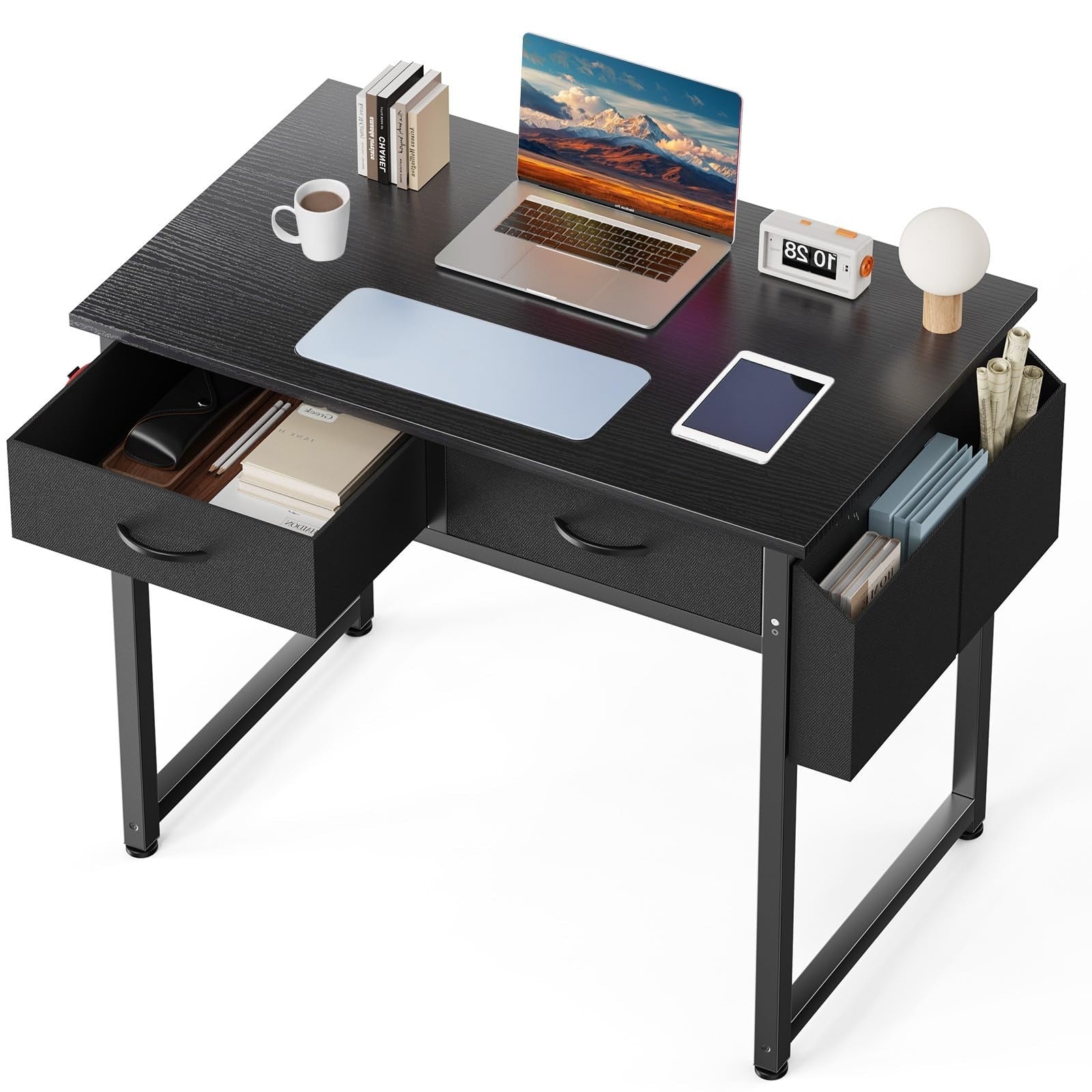 32" Home Office Computer Desk with Drawers, Gaming Writing Table, Adjustable Fee1