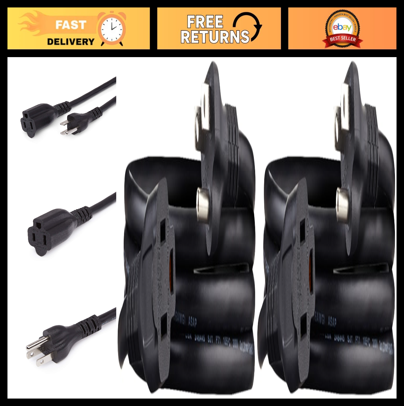 Indoor Extension Cord 6ft, 3 Prong Outlet Extender, 13 Amps, Power Cable, 2 Pack0