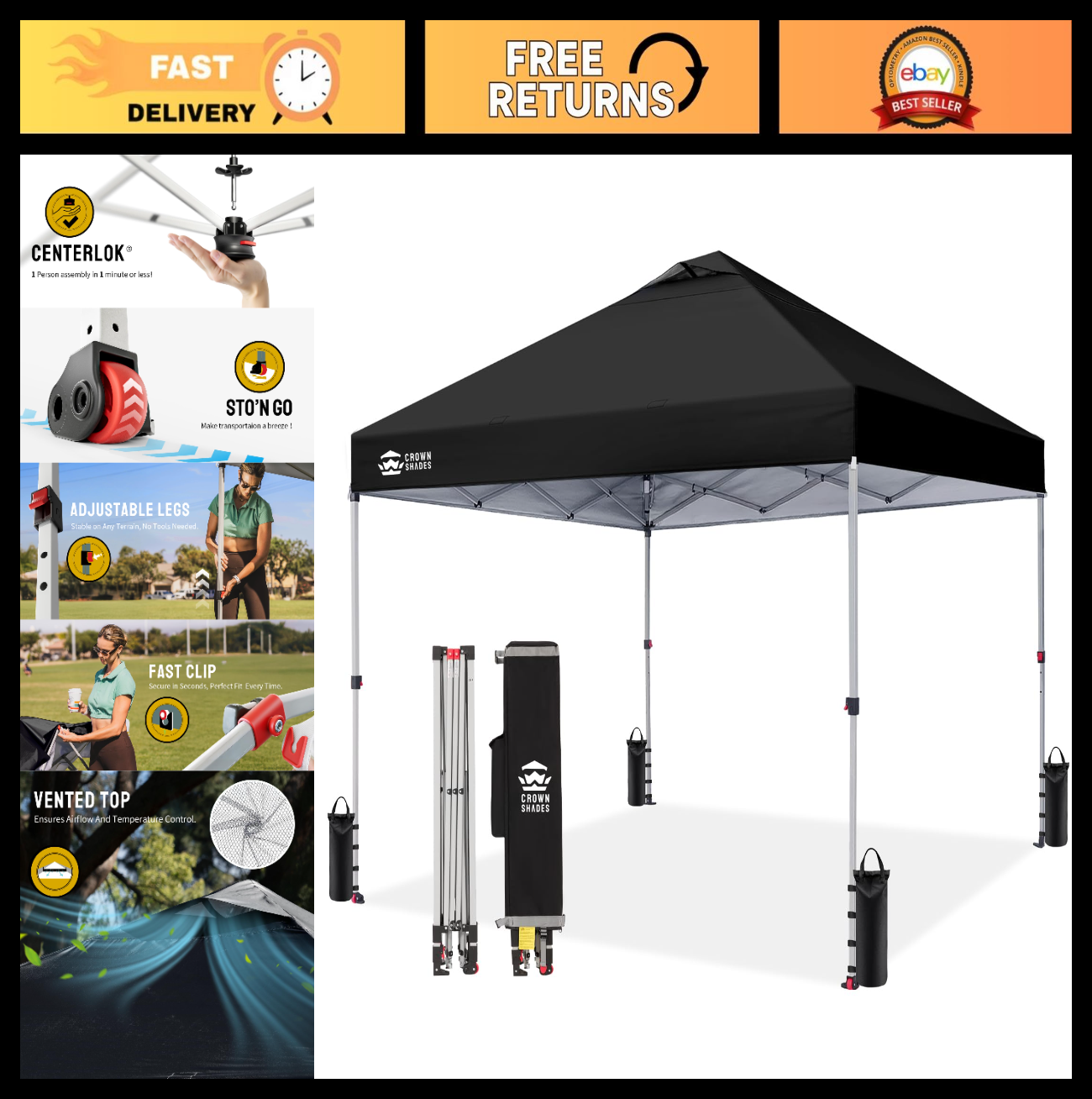 10x10 Pop Up Canopy Tent   Easy Setup Outdoor Sun Shade for Events, Parties, Cam0