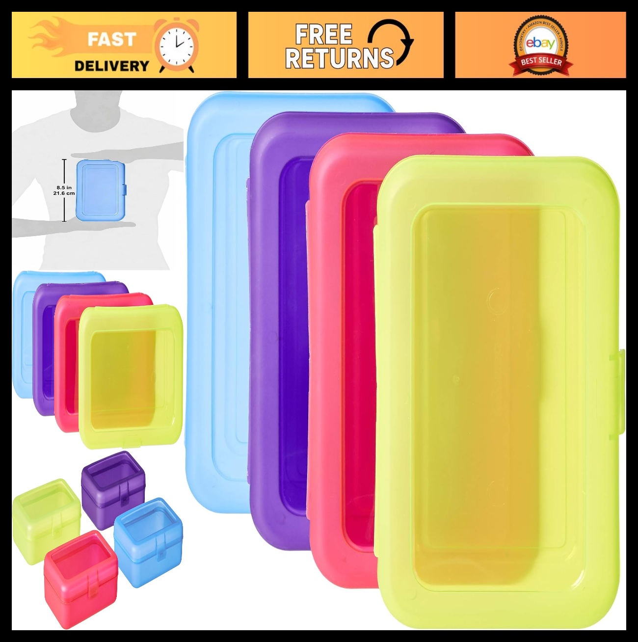 Large Pencil Cases 4 Pack, Durable Plastic Storage Organizer, Multi Color School0