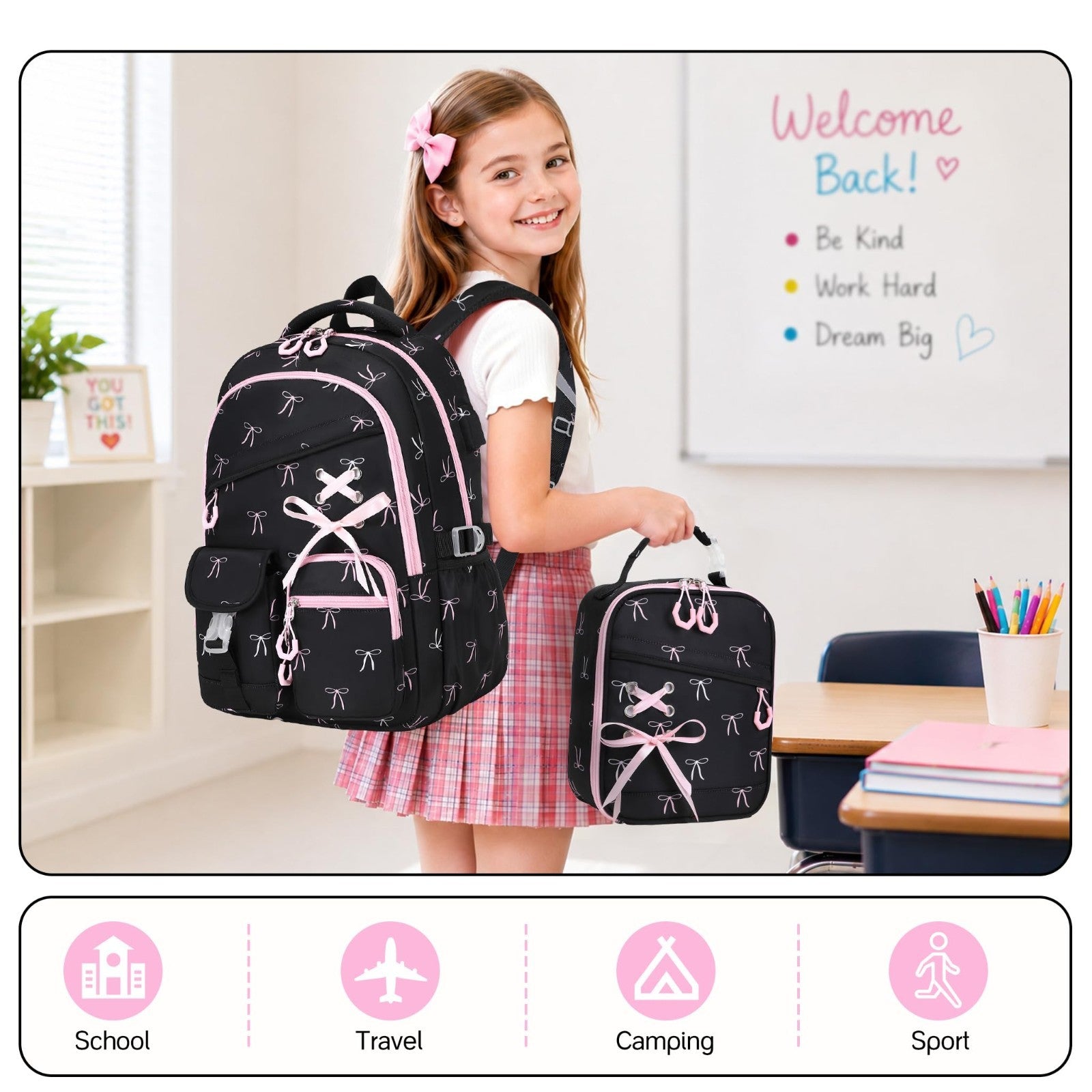 3PCS Girls School Backpack Set with Lunch Box & Pencil Pouch   Stylish & Durable6
