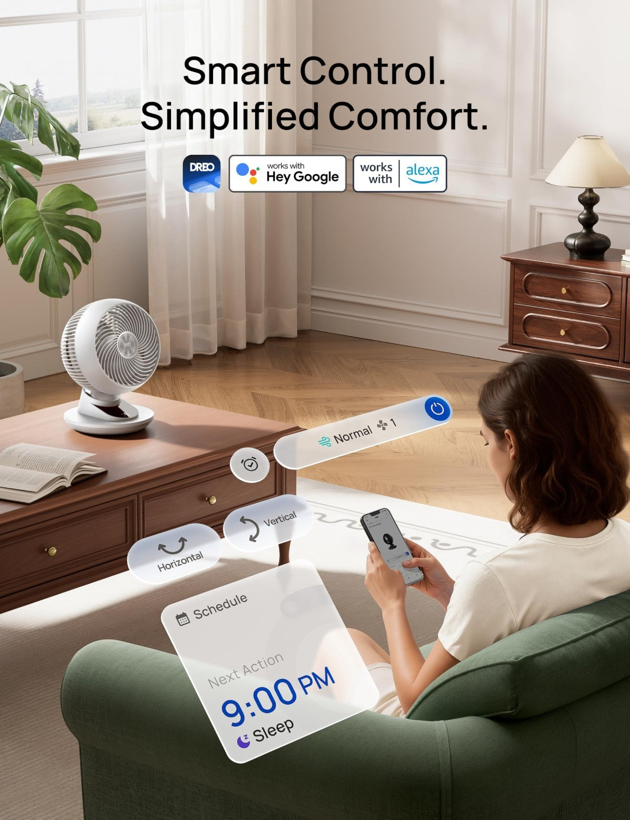 Powerful 12" Smart Fan with 85ft Airflow, Quiet 20dB, Oscillating, App/Voice Con5