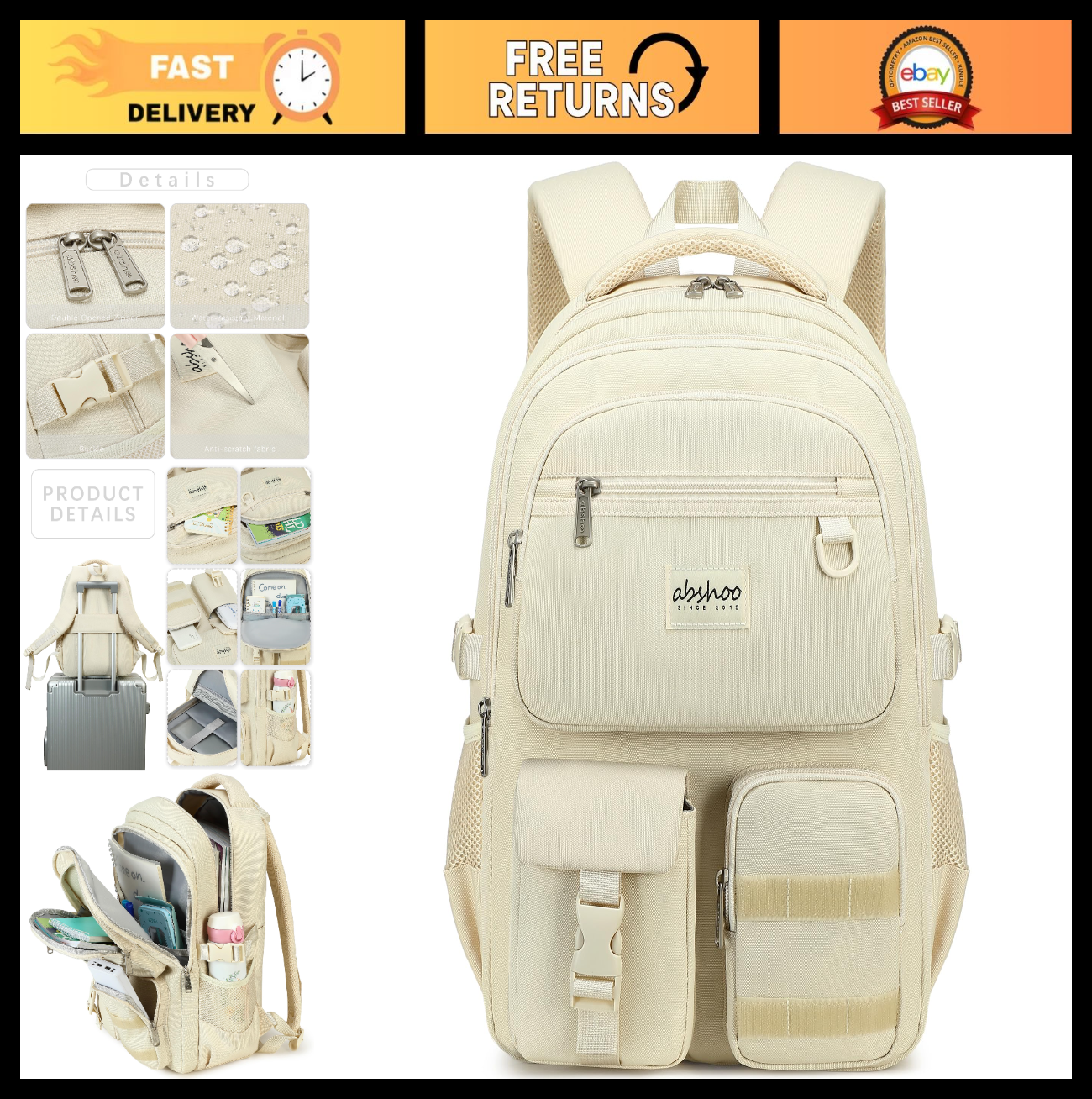 Large Heavy Duty Backpack for School, College, Travel   Multi Pocket Bookbag0
