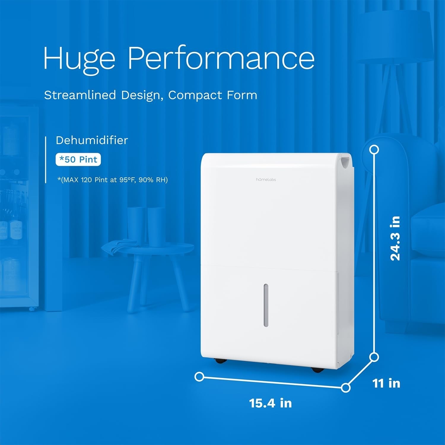 High-Capacity Dehumidifier 7,000 Sq Ft, 50 Pint, WiFi, Quiet, Auto Shut-off, Ide2