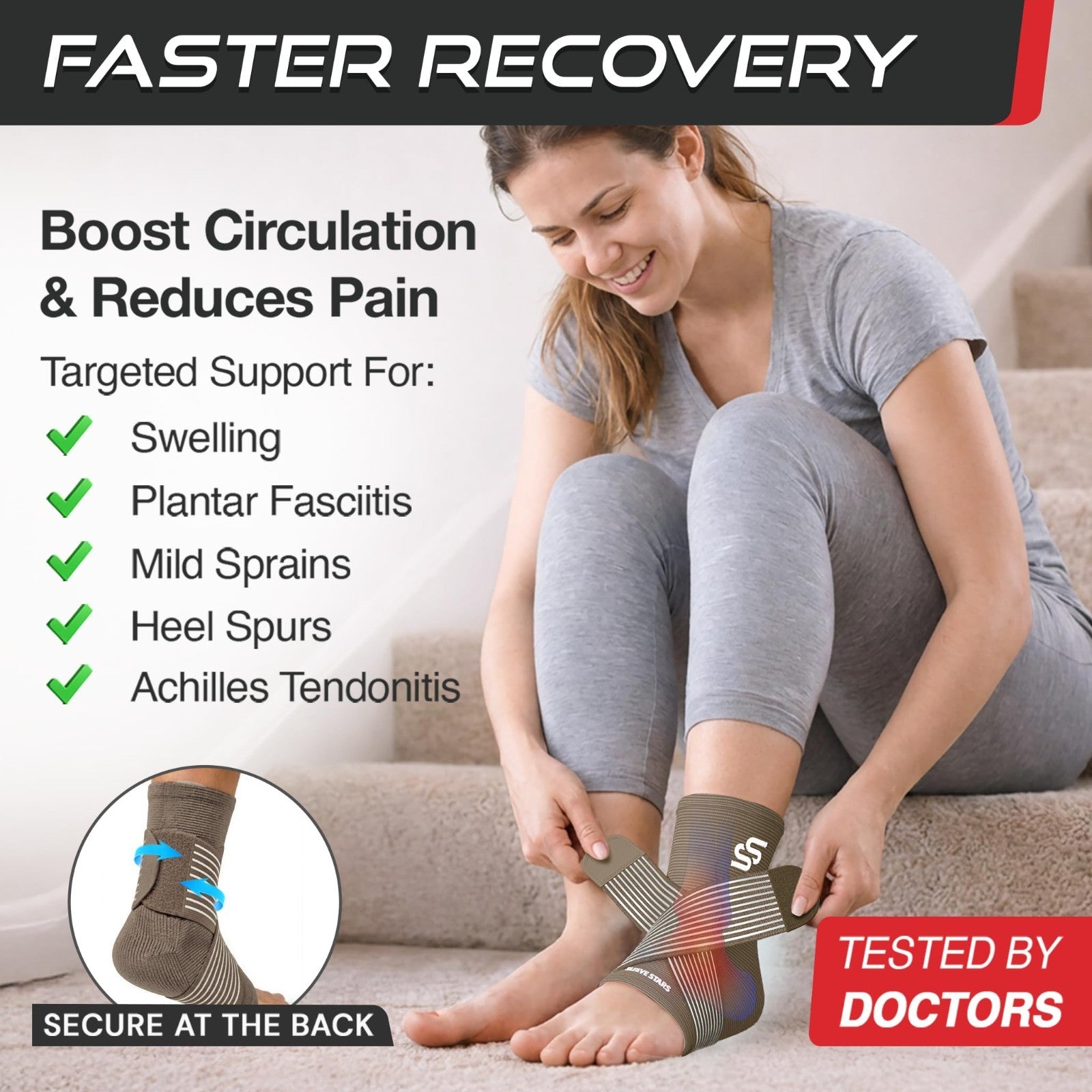 Ankle Brace Compression Sleeve for Sprains & Plantar Fasciitis Relief, Adjustabl2