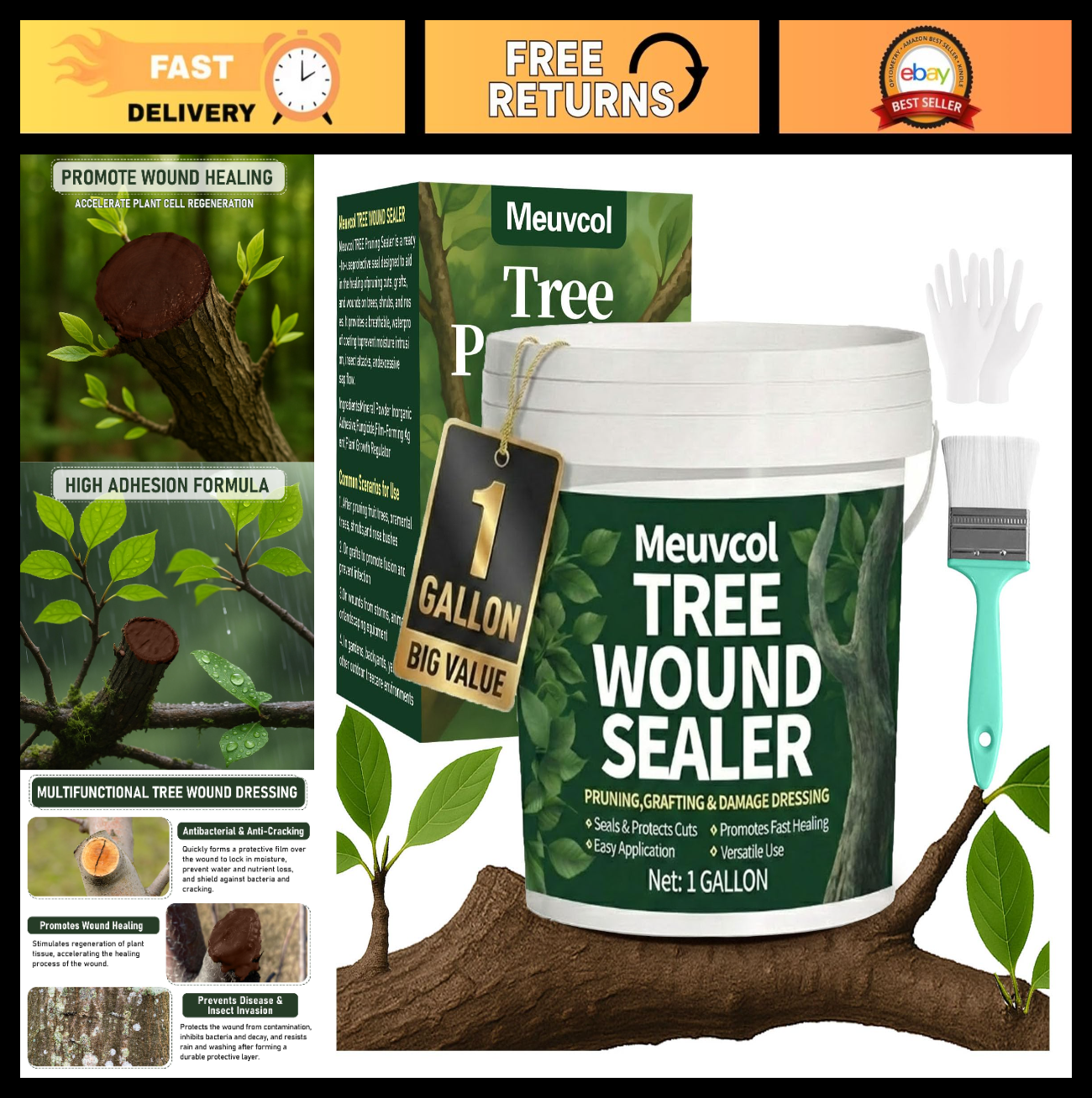1 Gallon Tree Wound Sealer & Dressing - Effective Pruning Sealant for Bark Repai0