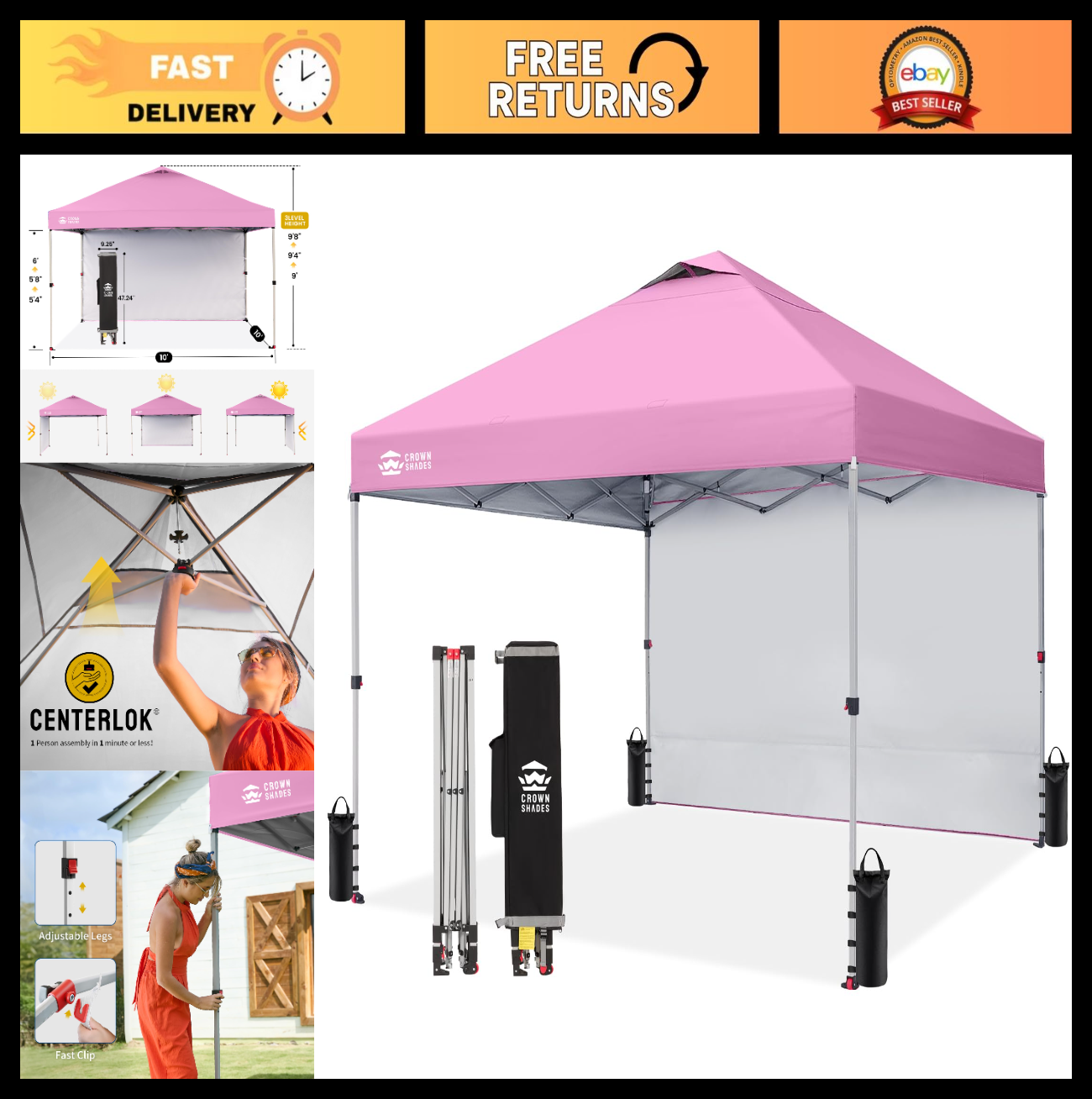 10x10 Pop Up Canopy Tent with Side Wall   Easy Setup Outdoor Gazebo, Sun Shade f0