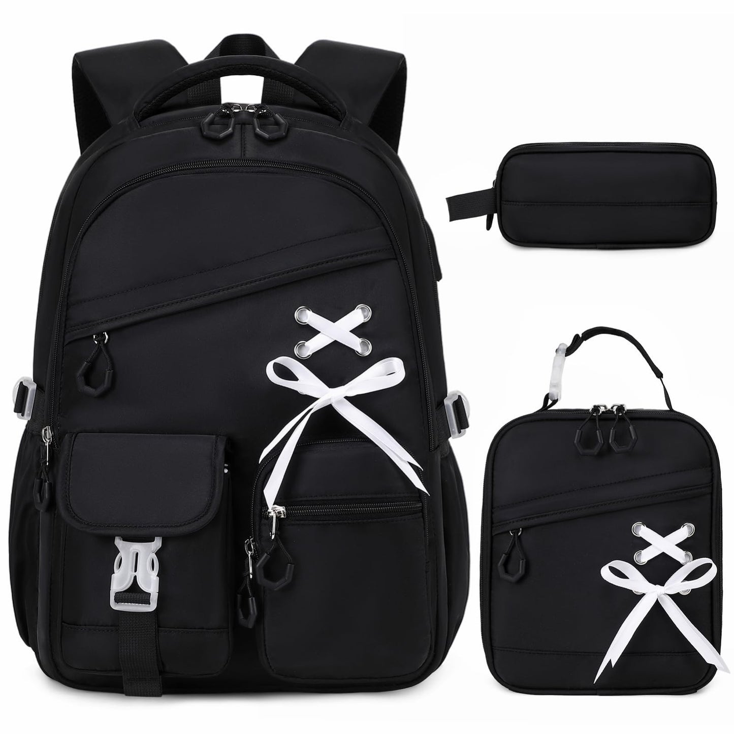 3PCS Girls School Backpack Set with Lunch Box & Pencil Pouch   Stylish & Durable0