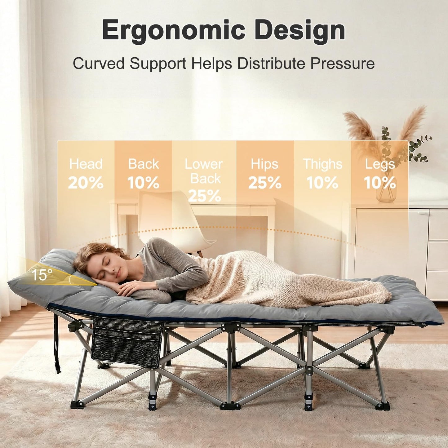 Folding Camping Cot for Adults   28" Wide Heavy Duty Bed, 800 lbs Capacity, Remo3