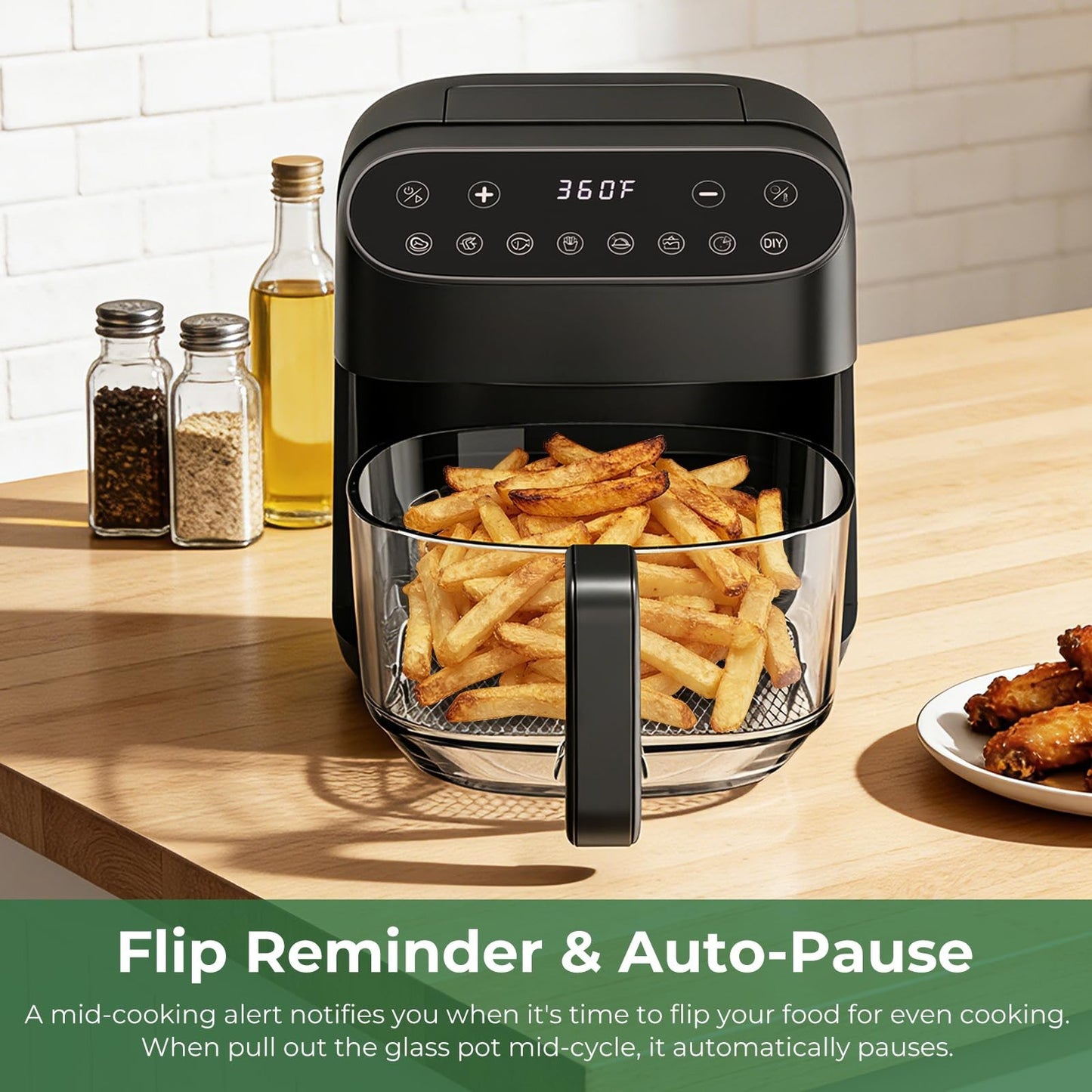 5 Quart Non-Toxic Glass Air Fryer with 8 Preset Modes, BPA-Free & Dishwasher Saf5