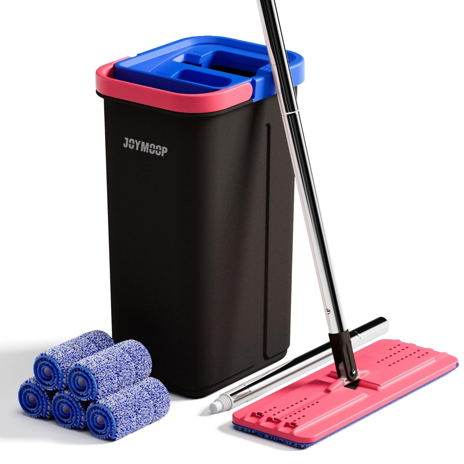 Flat Mop System with Microfiber Pads & Bucket, 60" Long Handle, Floor & Wall Cle1