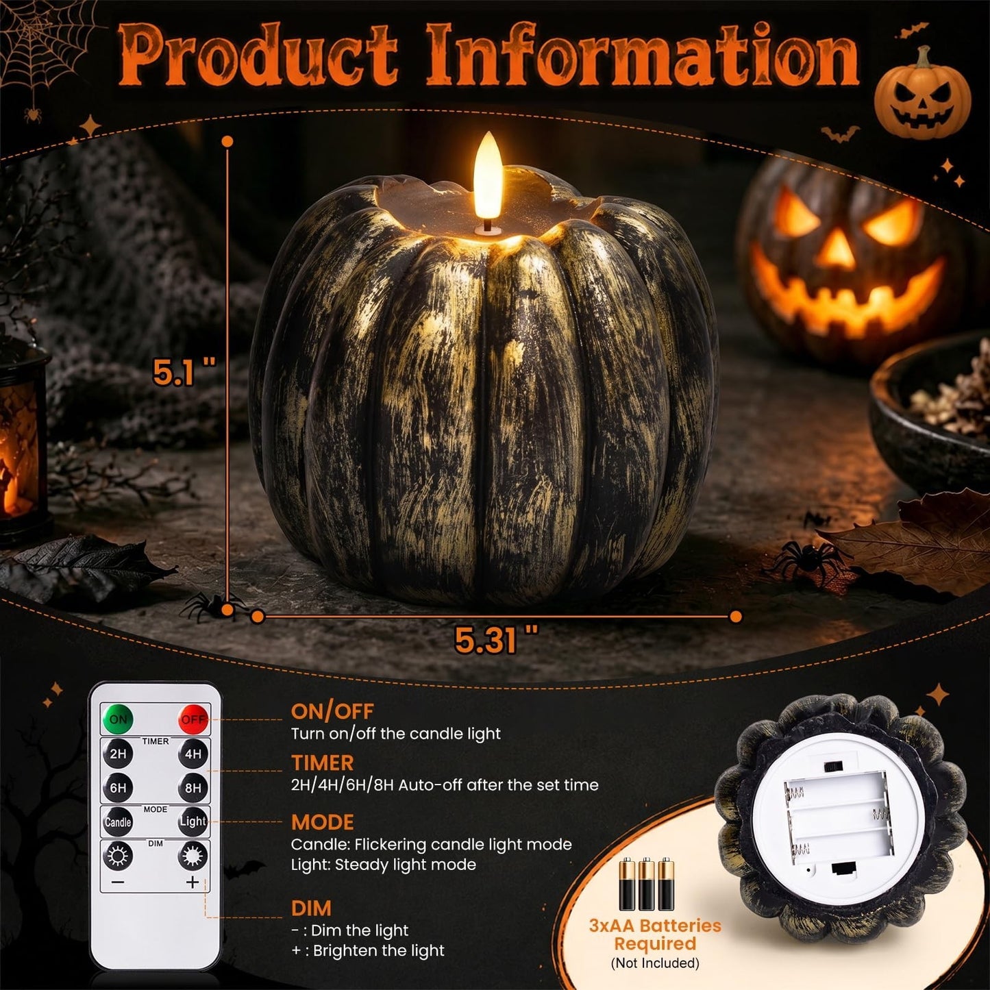 Flameless Pumpkin Candle - Halloween Decor for Home, Party, Table, Battery Opera3