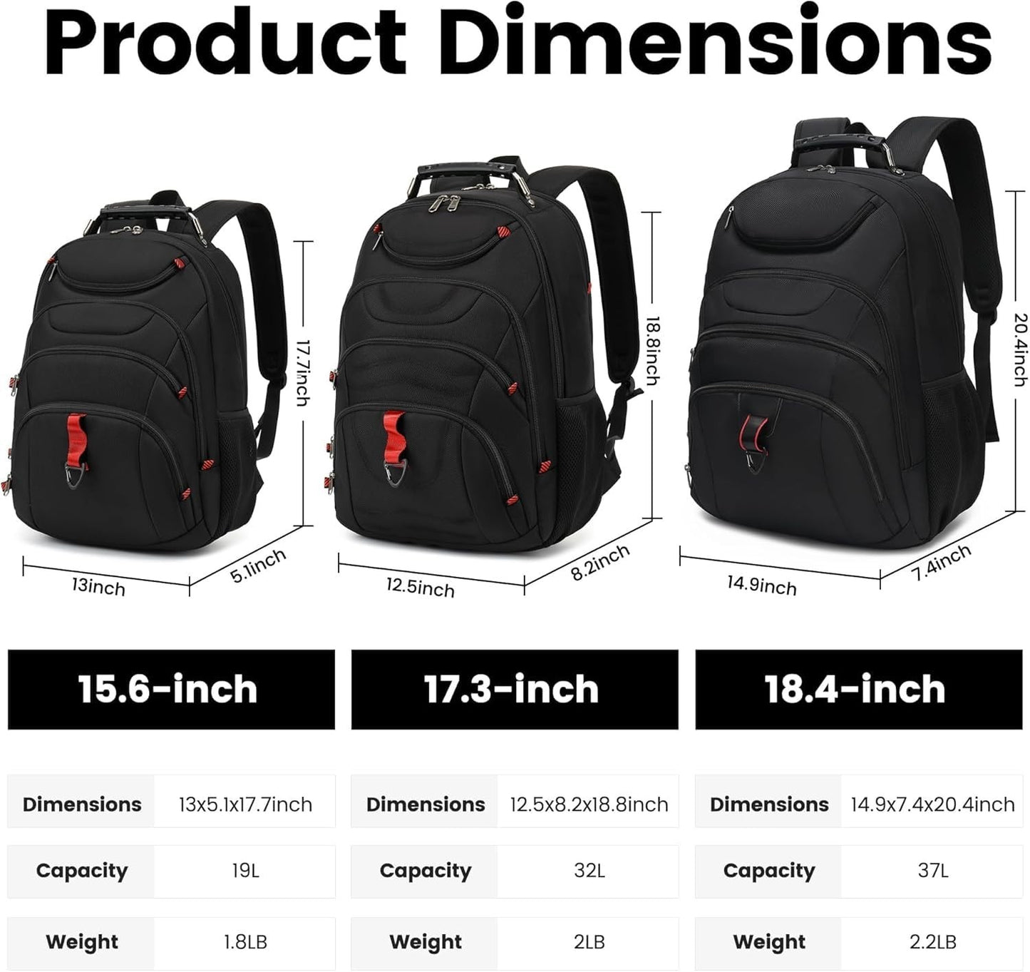 Extra Large 37L Laptop Backpack for Men, 18.4" Gaming Travel Bag with USB Port,5