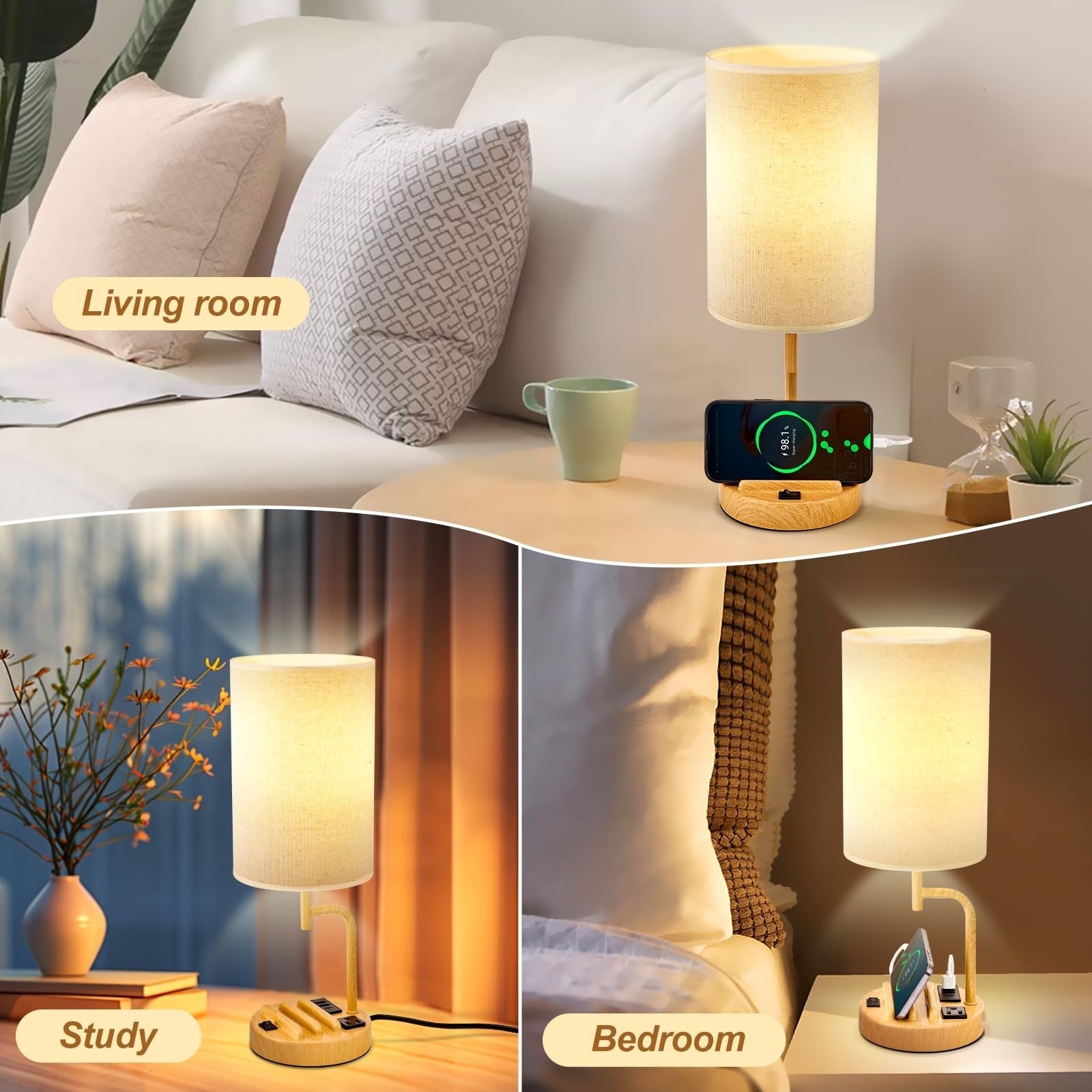 Modern Table Lamp with 3 USB Ports & AC Outlet, Bedside Desk Light   Pack of 26