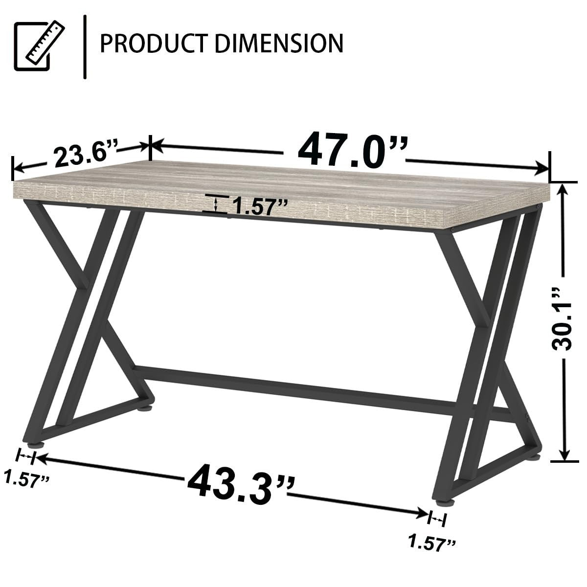 47 Inch Industrial Grey Computer Desk - Modern Wooden Home Office Writing Table2